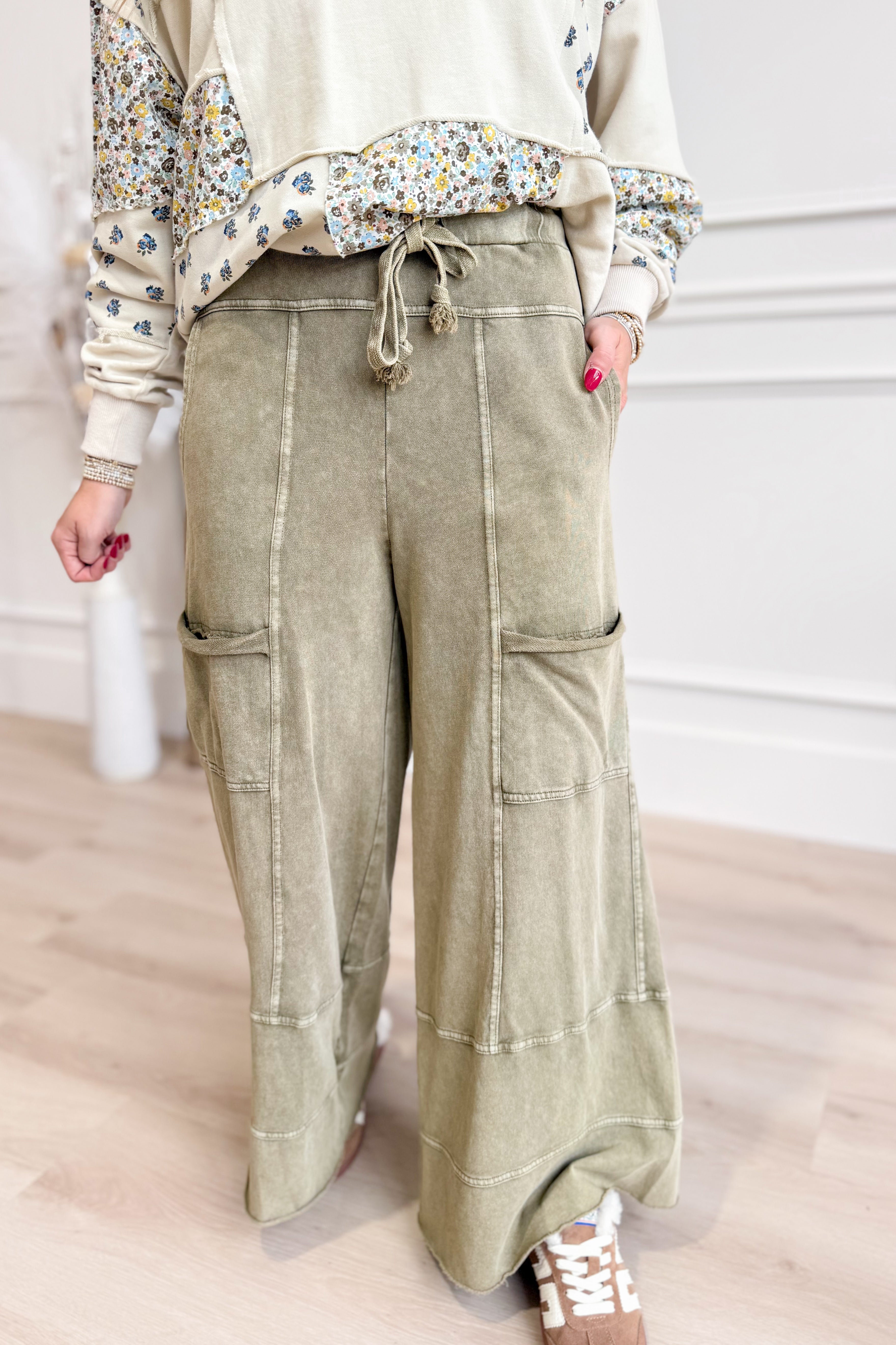 Bradley Mineral Washed Terry Knit Wide Leg Pants - Coremarkets