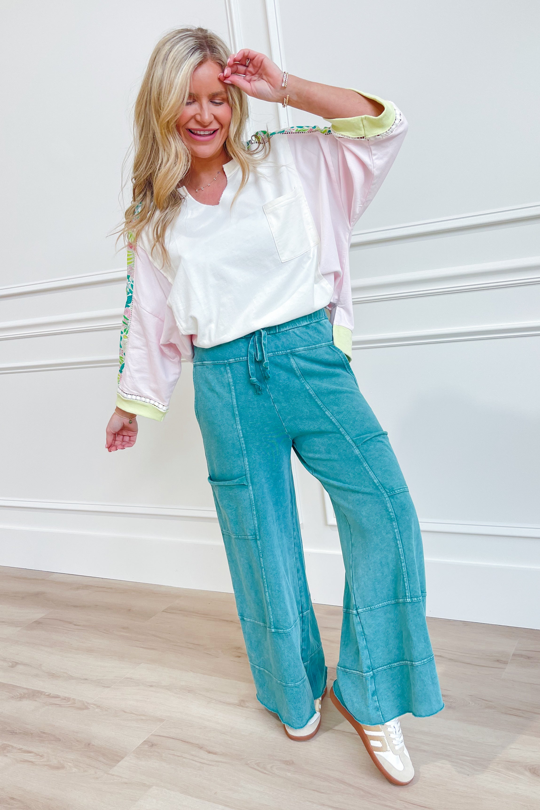 Bradley Mineral Washed Terry Knit Wide Leg Pants - Coremarkets