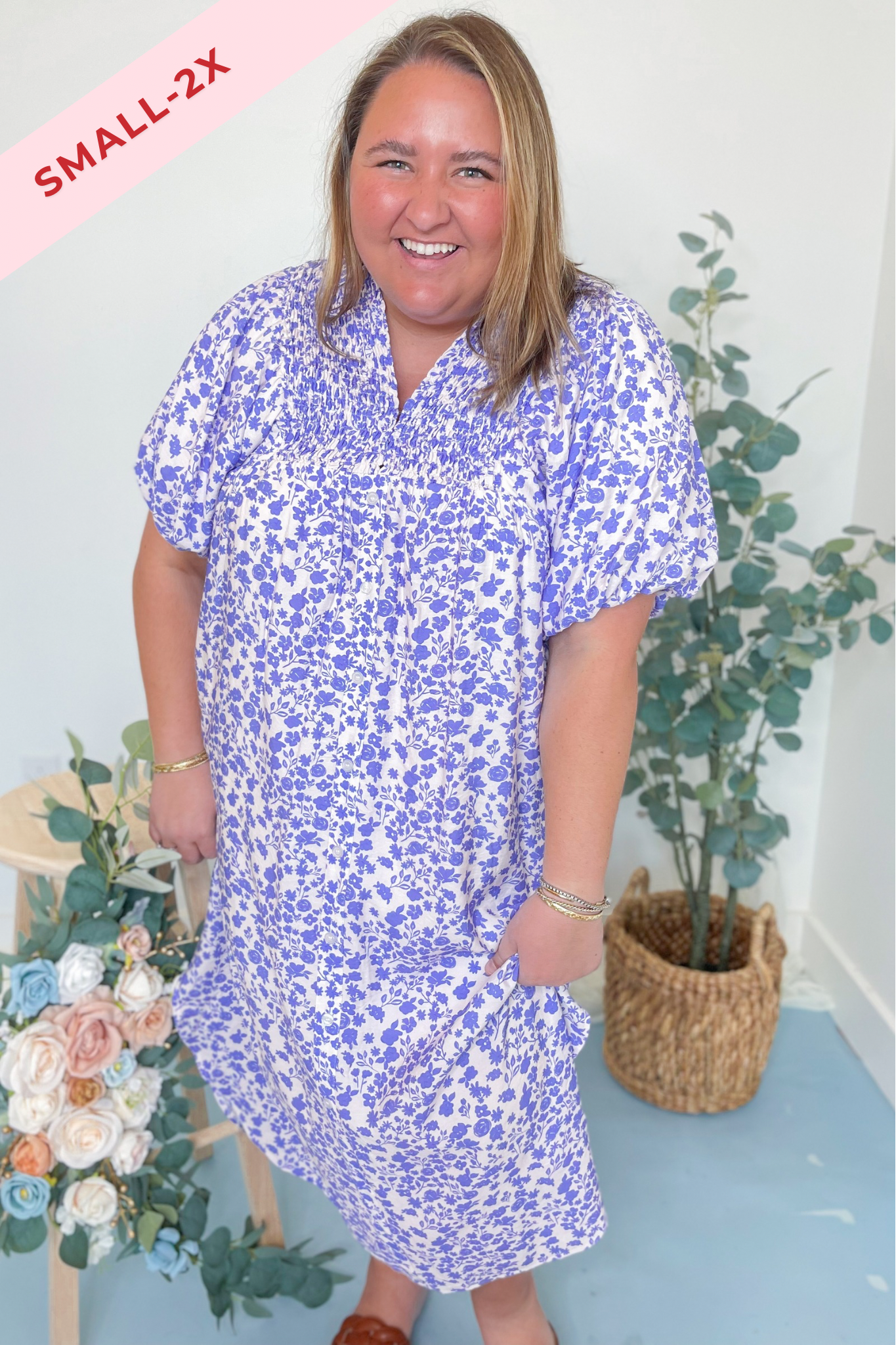 Emerett Ditsy Floral Bubble Sleeve Maxi Dress - Coremarkets