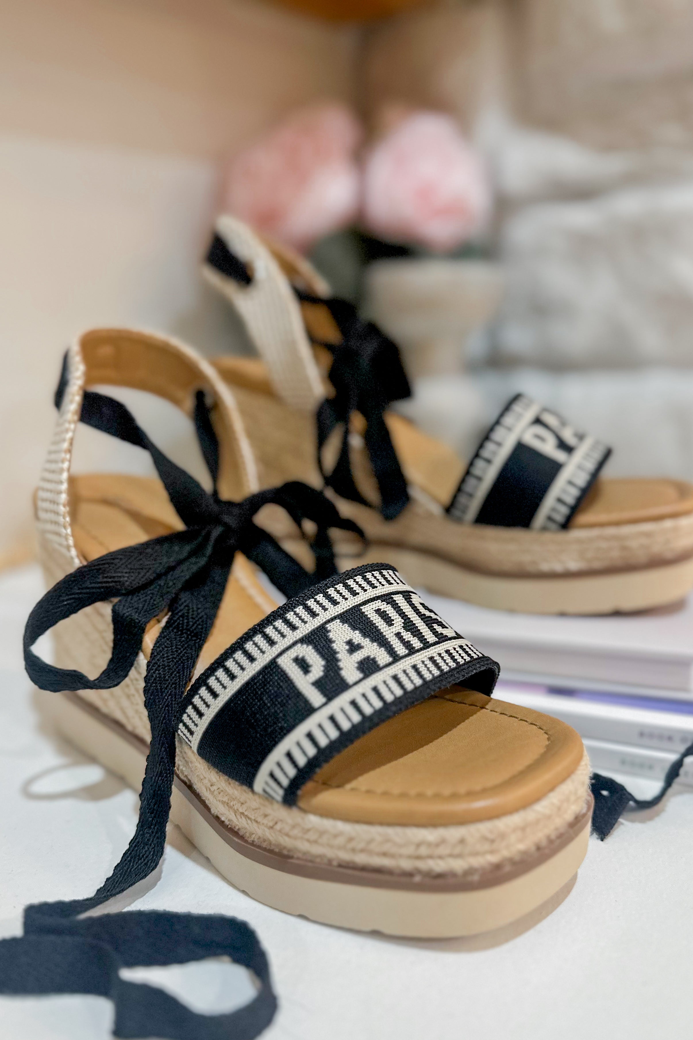 Times City Inspired Ankle Wrap Espadrille Wedge Sandals - Coremarkets