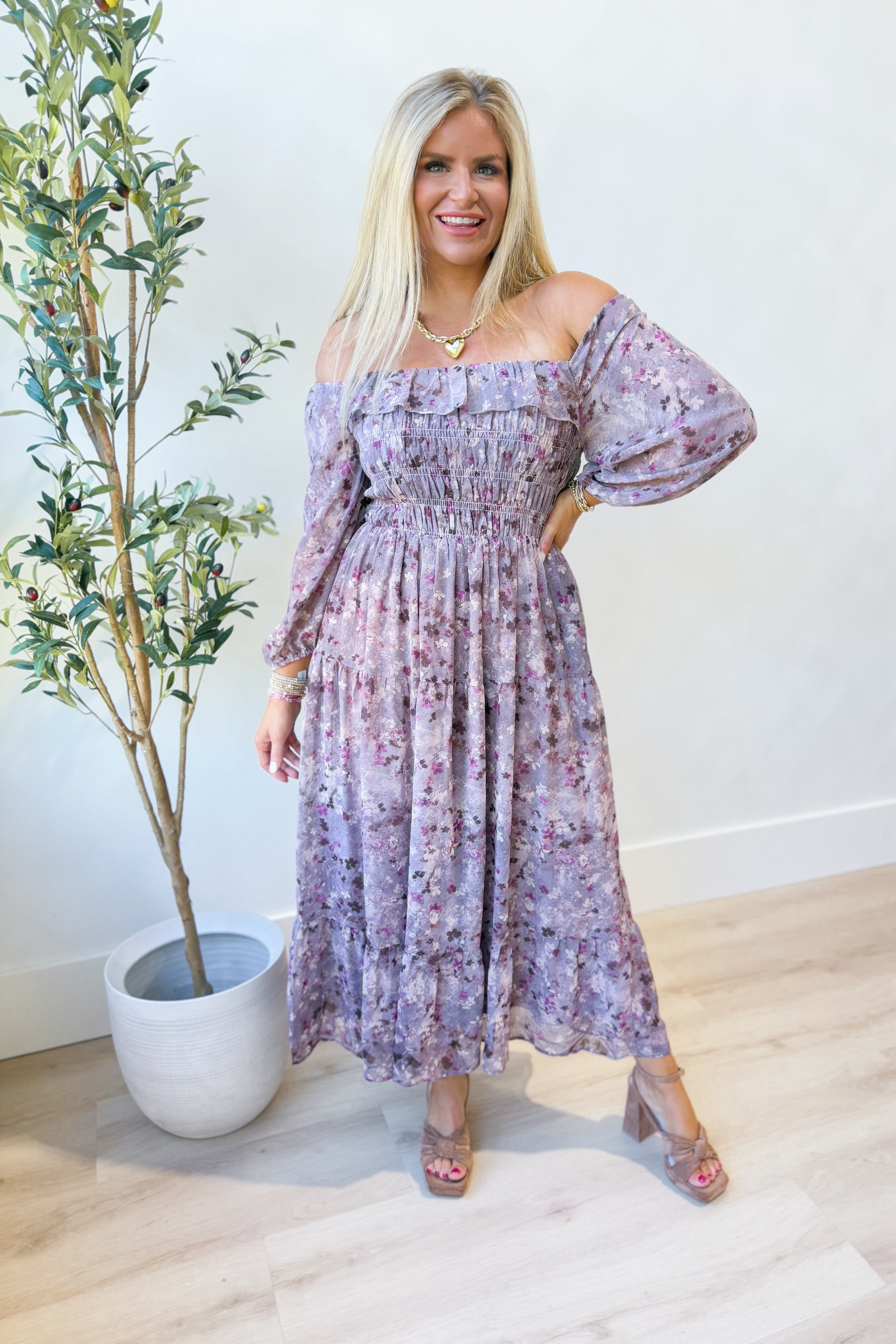 Scarlett Floral Smocked Midi Dress - Coremarkets