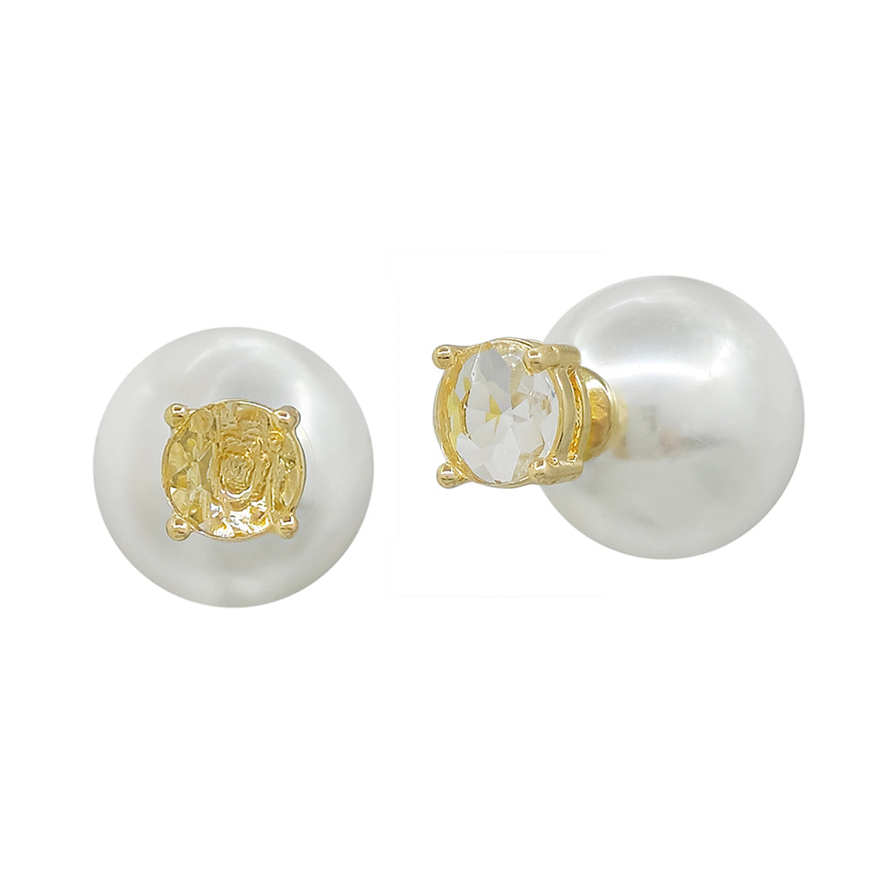 Gold Crystal and Pearl Front Back Earring - Coremarkets