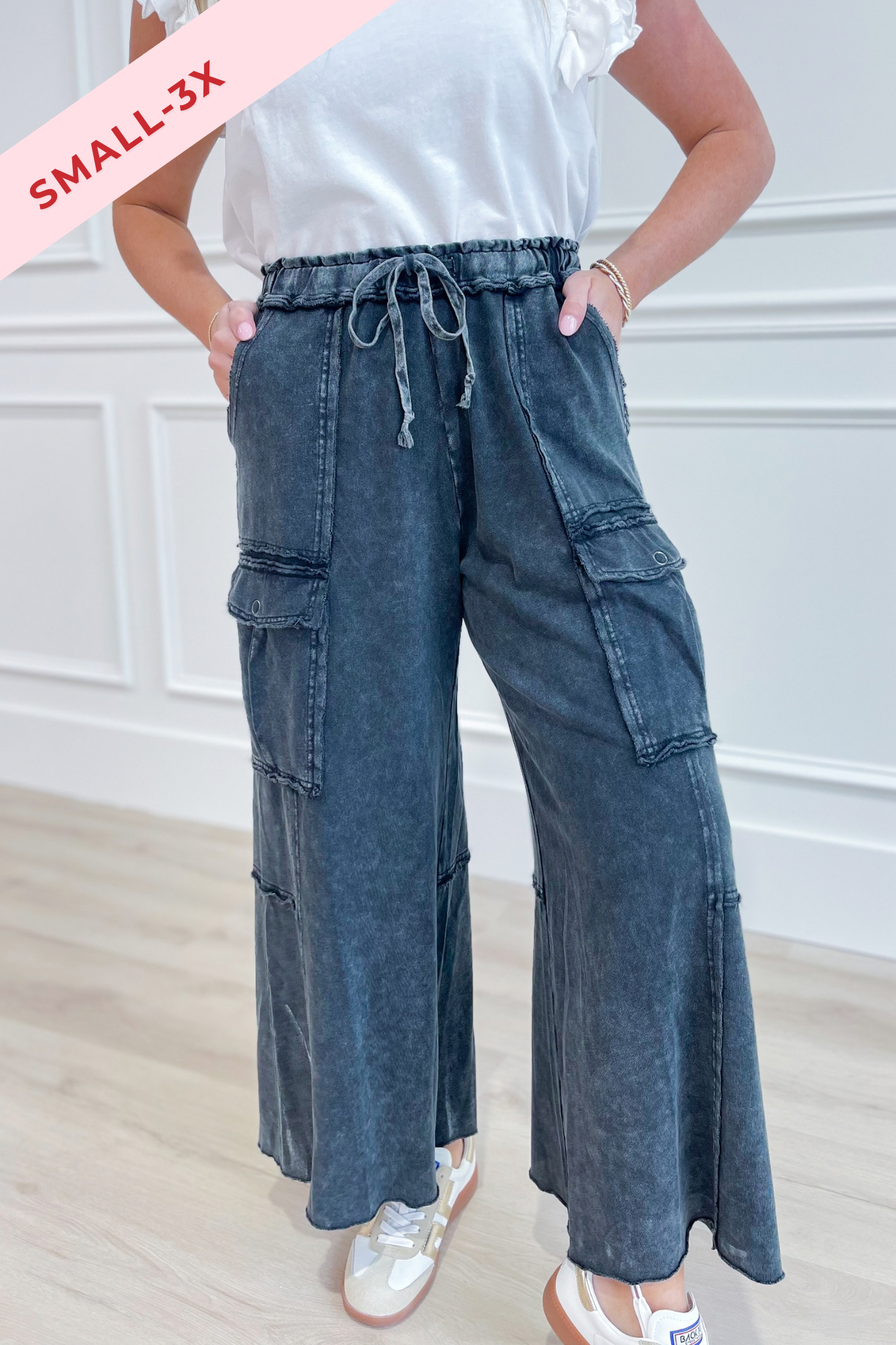 Mateo Mineral Washed Wide Leg Cargo Pants [S-3X] - Coremarkets