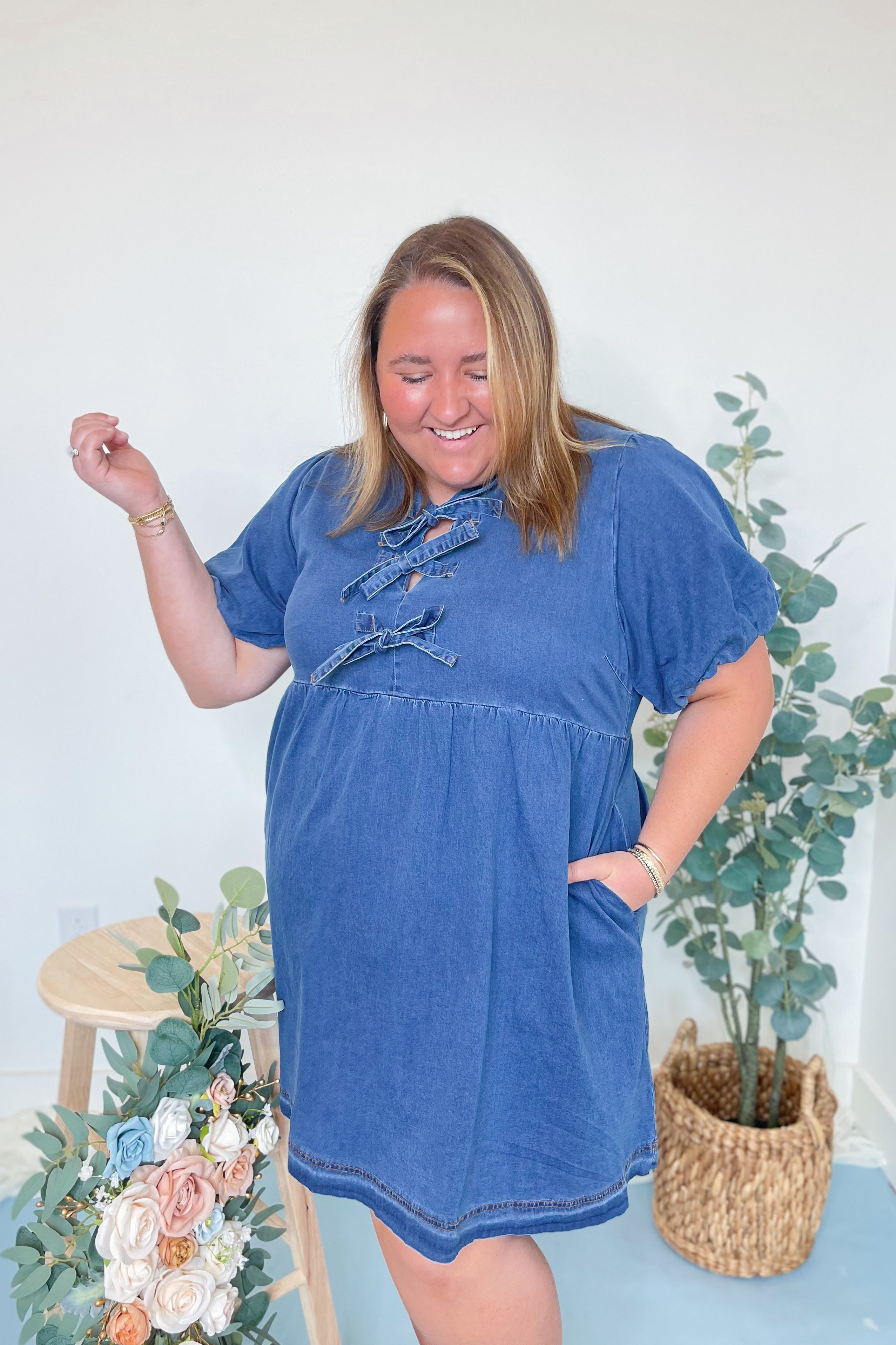 Heather Balloon Sleeve Peplum Denim Dress - Coremarkets