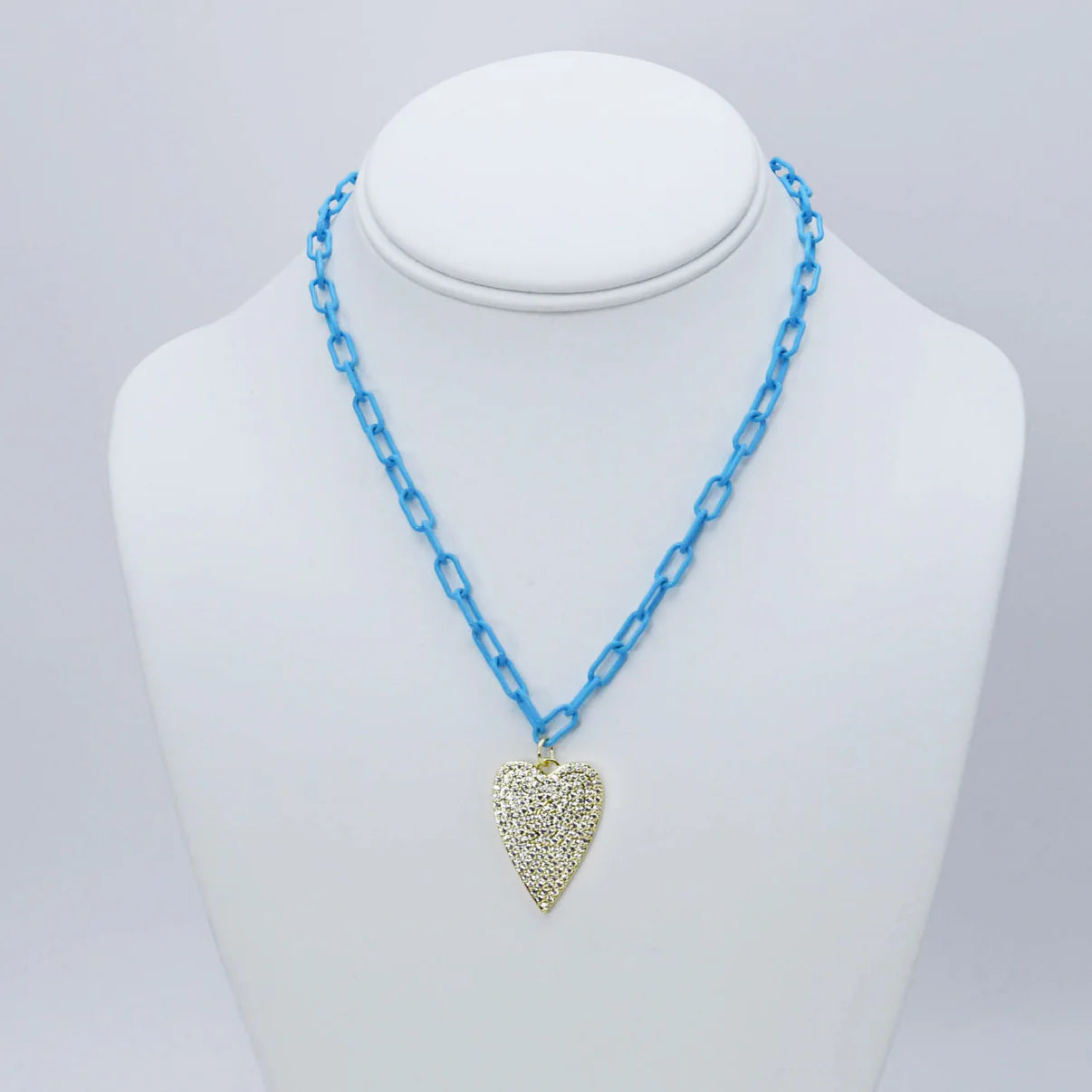 Treasure Jewels Crystal Heart Blue Link Necklace - Coremarkets