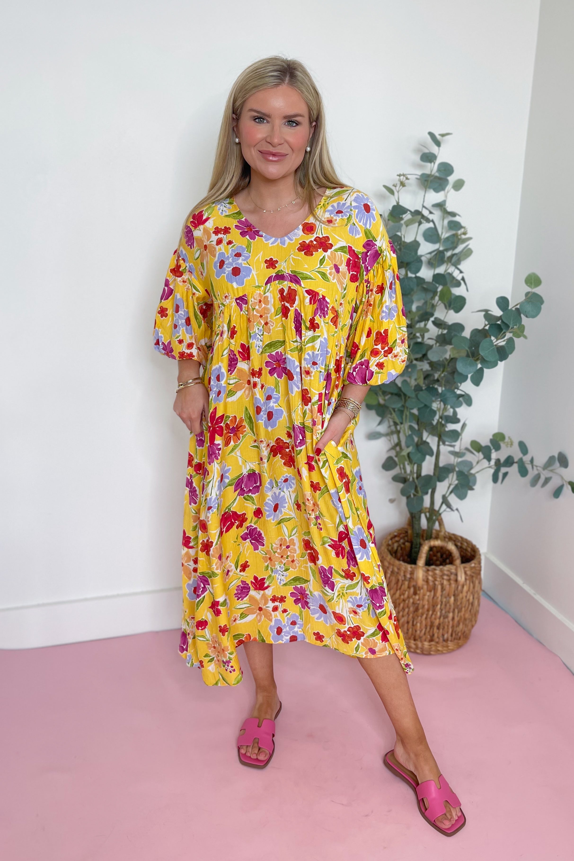 Serena Blossom Print Bubble Sleeve Maxi Dress - Coremarkets