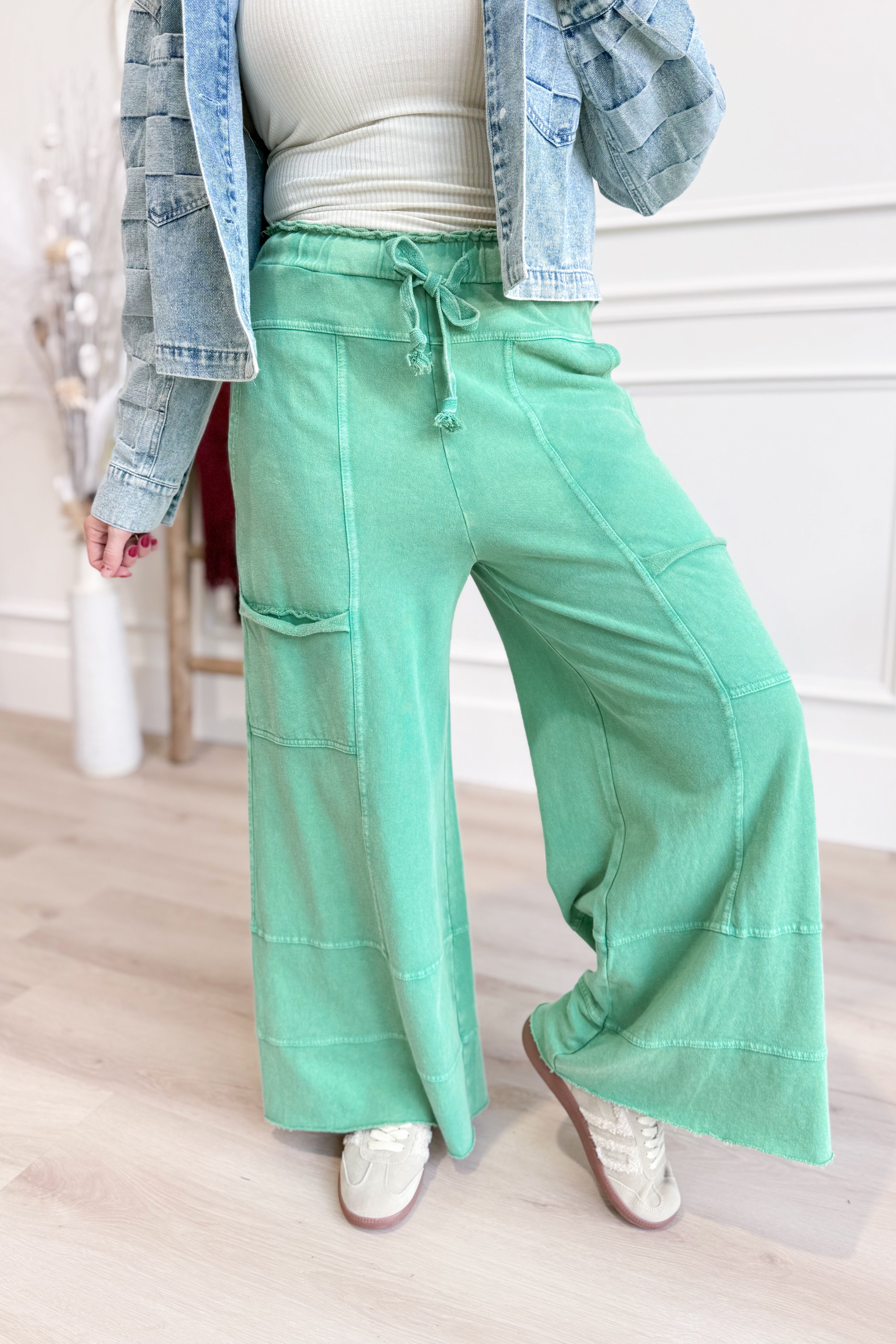 Bradley Mineral Washed Terry Knit Wide Leg Pants [S~3X] - Coremarkets
