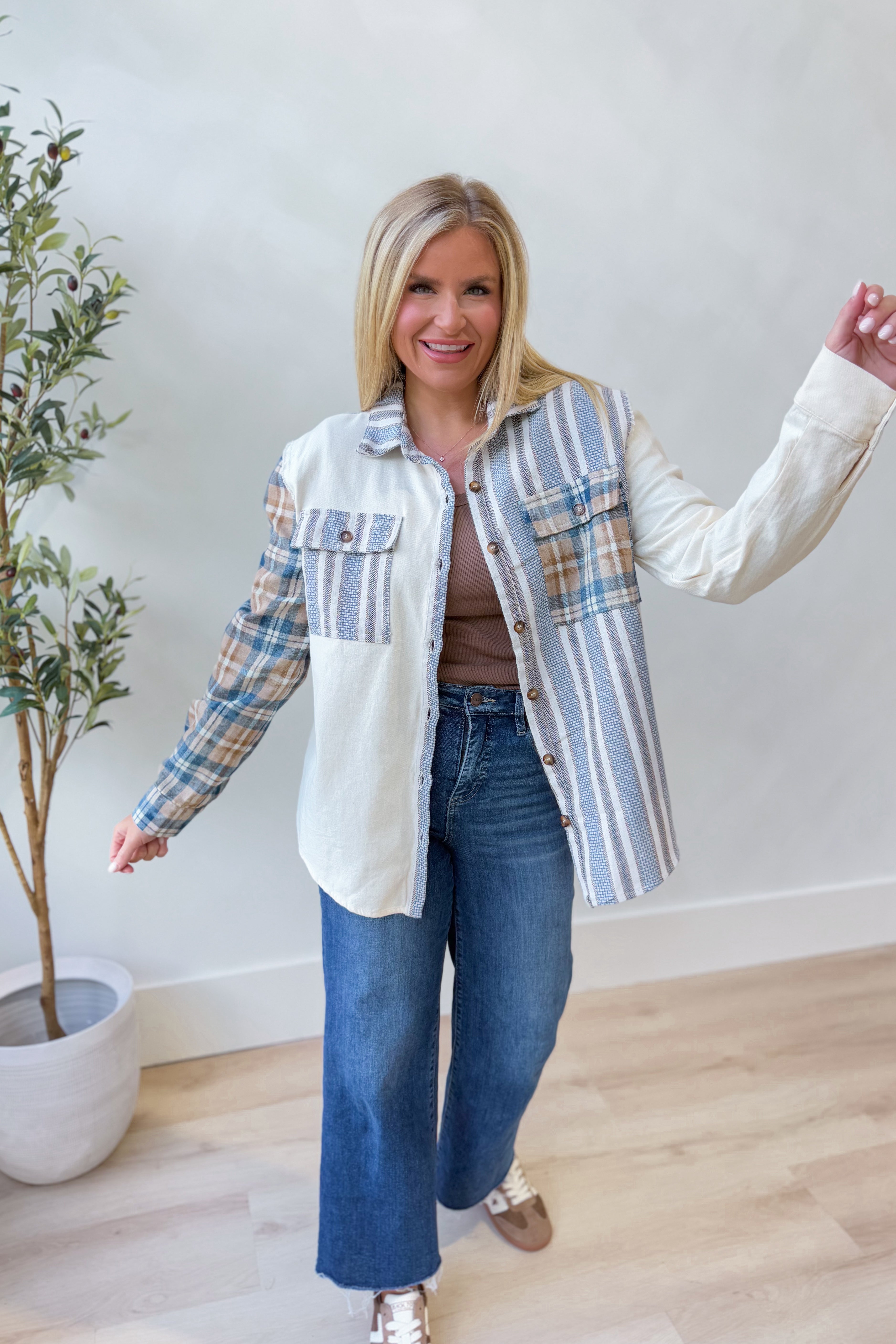 Mia Plaid Long Sleeve Terry Knit Shacket - Coremarkets