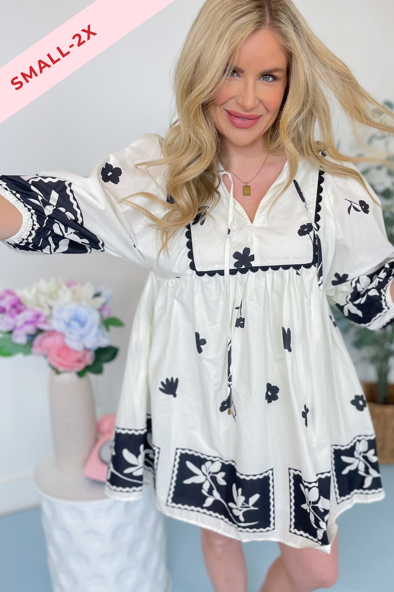 Lyla Floral Stenciled Scalloped Dress - Coremarkets