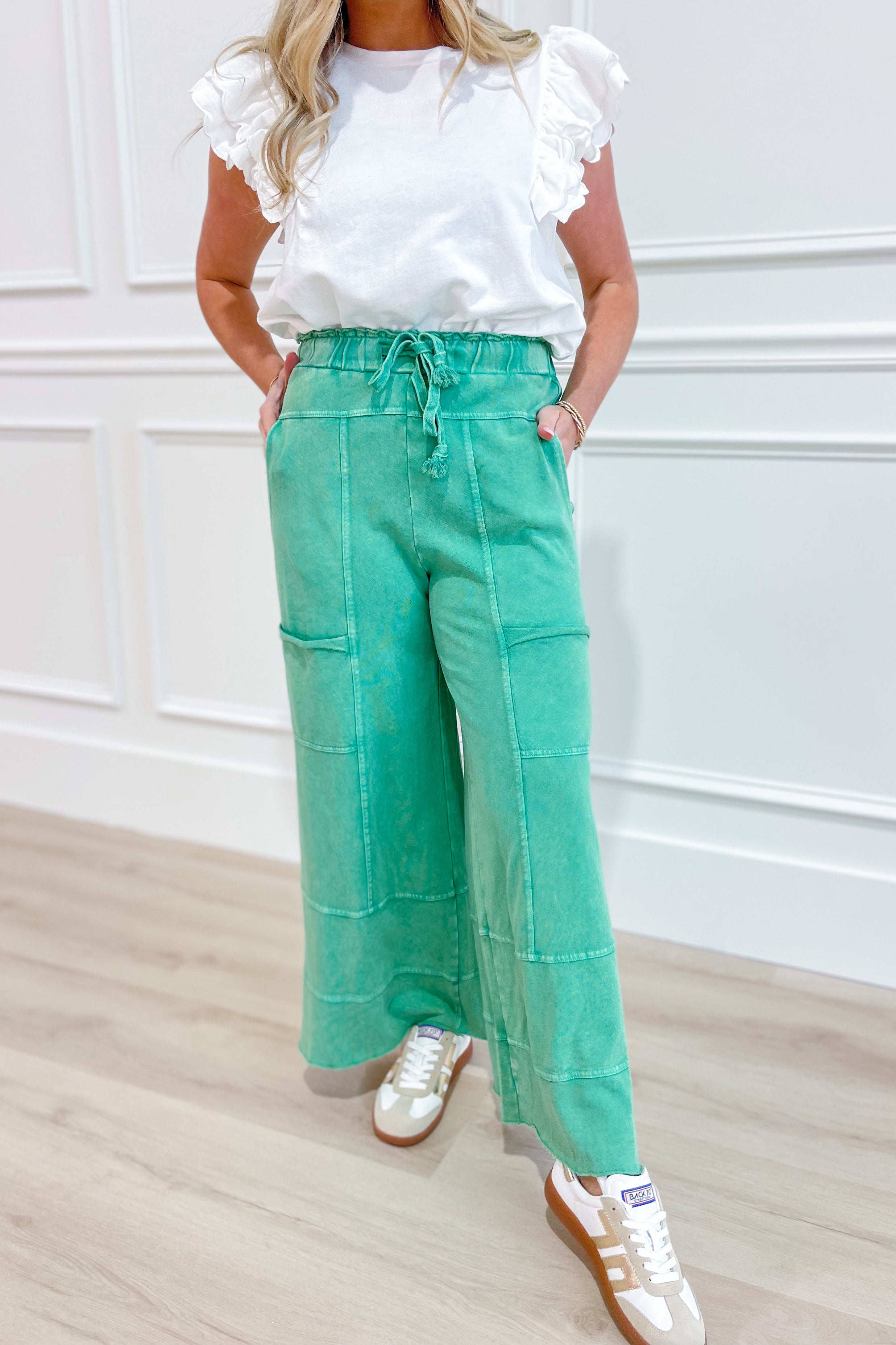 Bradley Mineral Washed Terry Knit Wide Leg Pants [S~3X] - Coremarkets