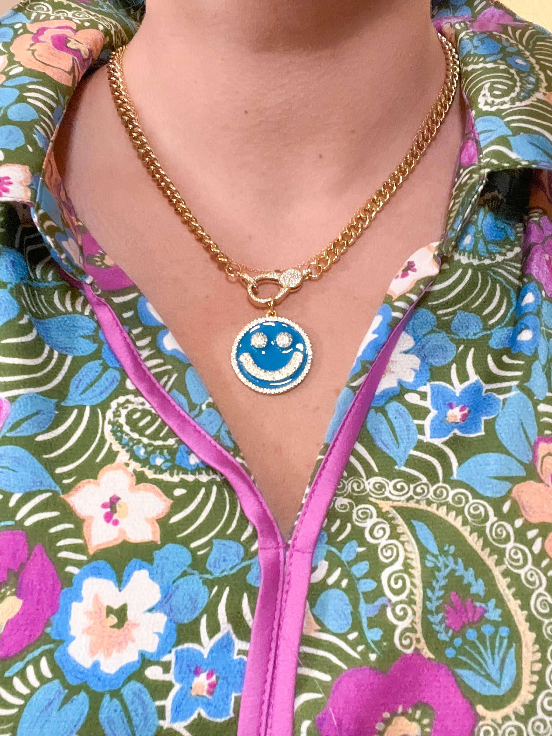 Treasure Jewels Blue Pave Enamel Crystal Necklace - Coremarkets