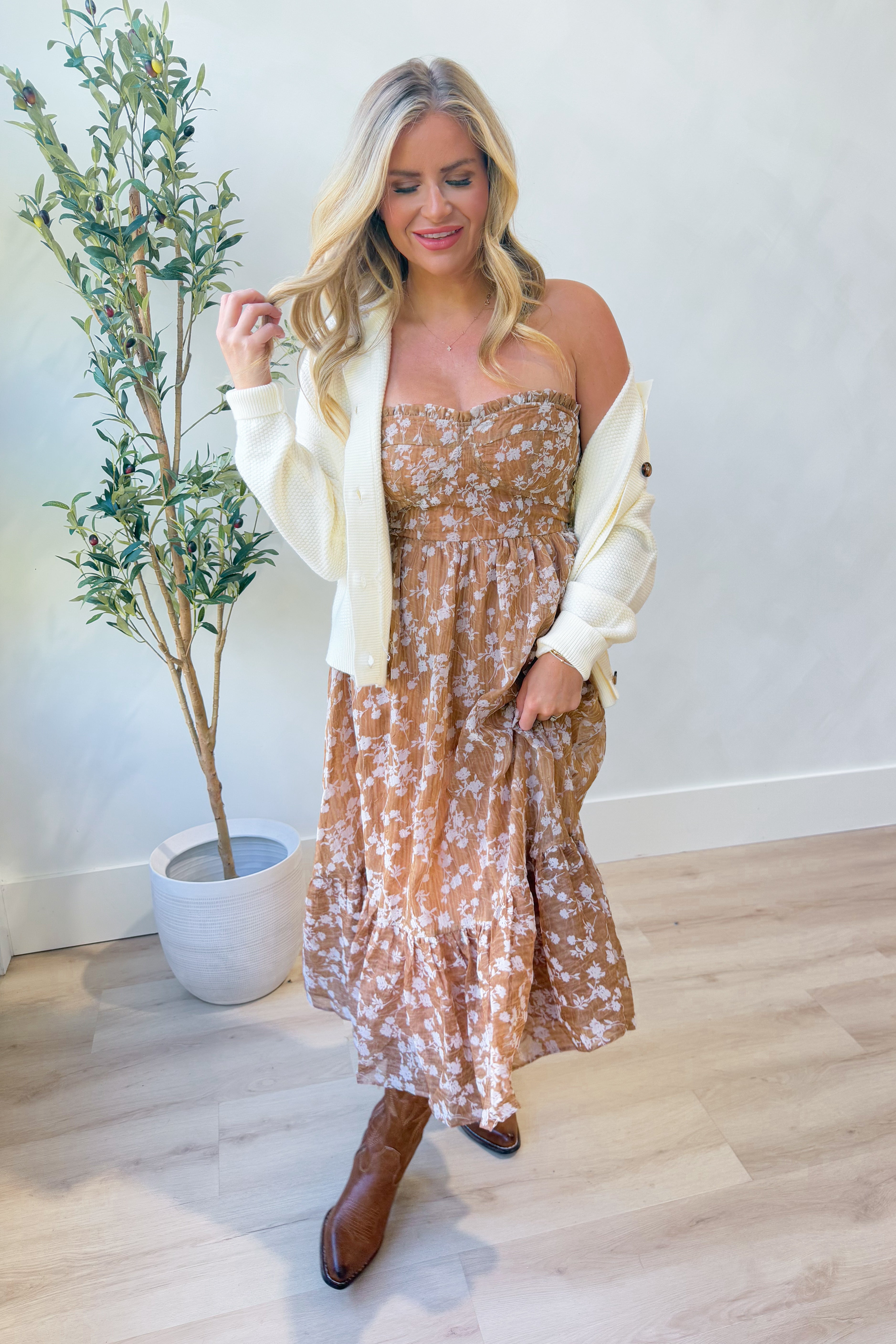 Zoe Fall Floral Ruffle Trim Dress - Coremarkets