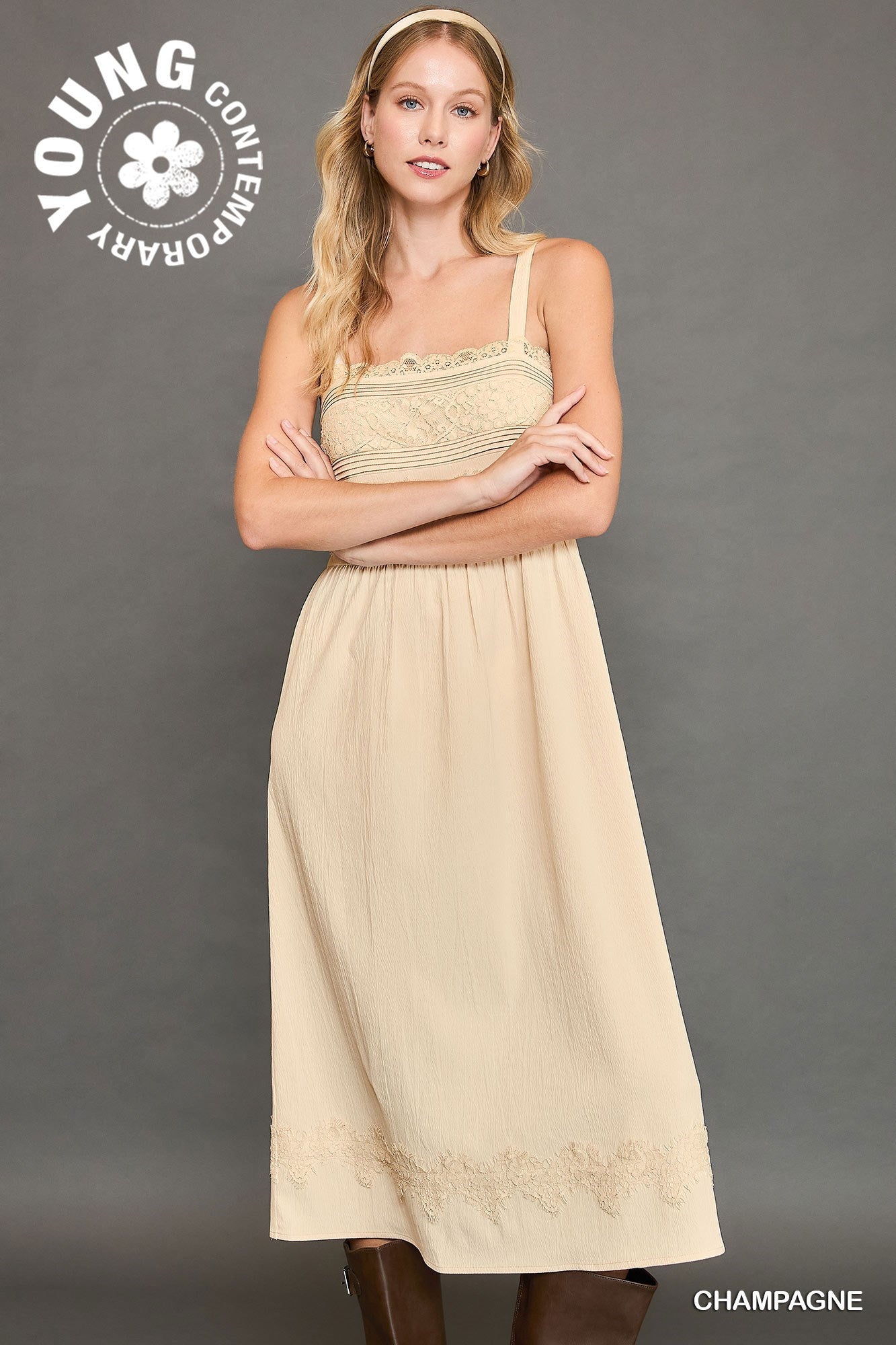 Sarah Lace Applique Midi Dress - Coremarkets