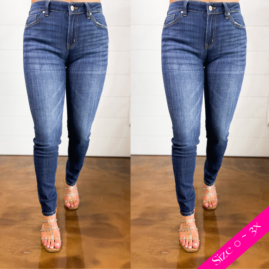 Kancan Ashlyn Mid Rise Dark Wash Skinny Jeans - Coremarkets