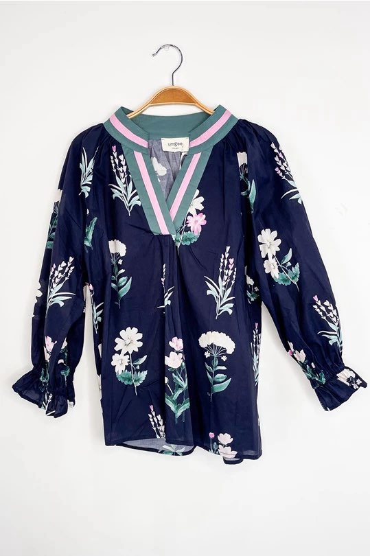 Hannah Floral Print Contrast Trim Blouse **waiting on plus - Coremarkets