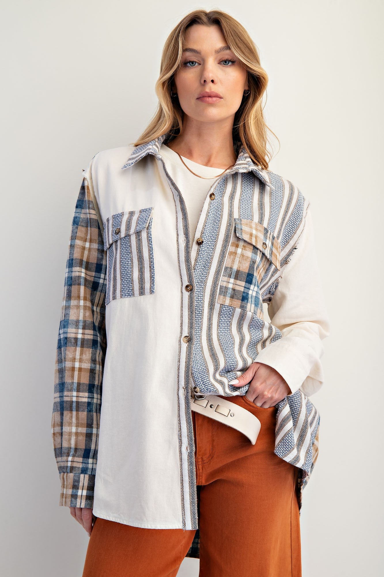 Mia Plaid Long Sleeve Terry Knit Shacket - Coremarkets