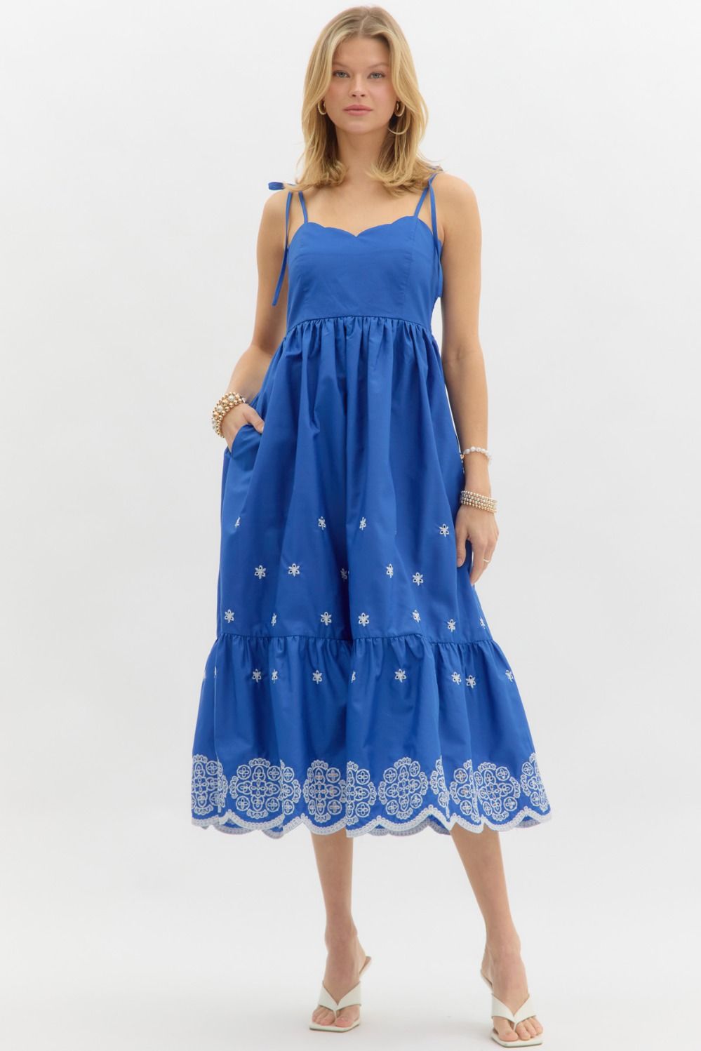 Alaina Embroidered Hem Midi Dress - Coremarkets