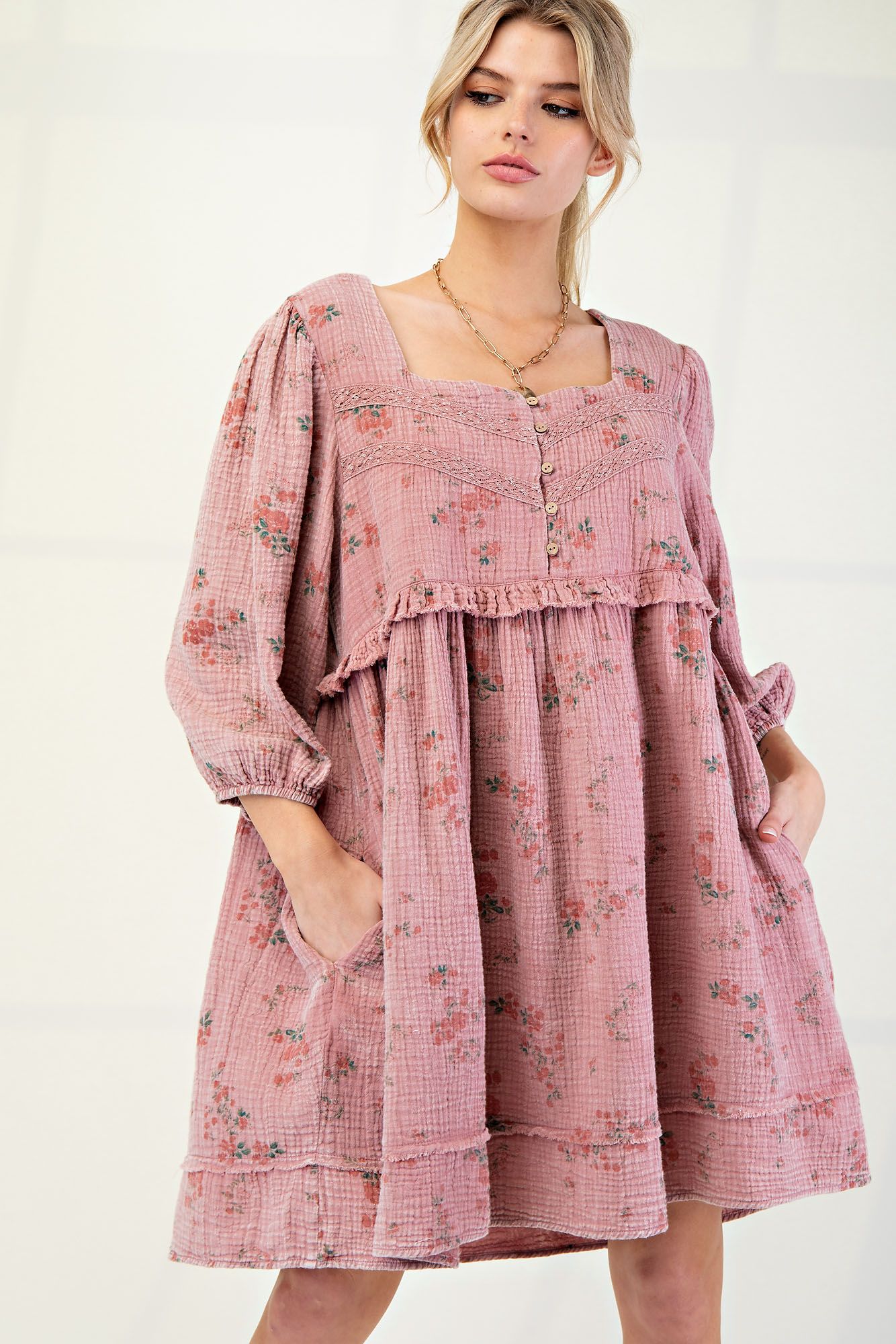 Karen Floral Mineral Washed Babydoll Dress - Coremarkets