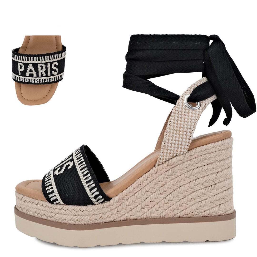 Times City Inspired Ankle Wrap Espadrille Wedge Sandals - Coremarkets