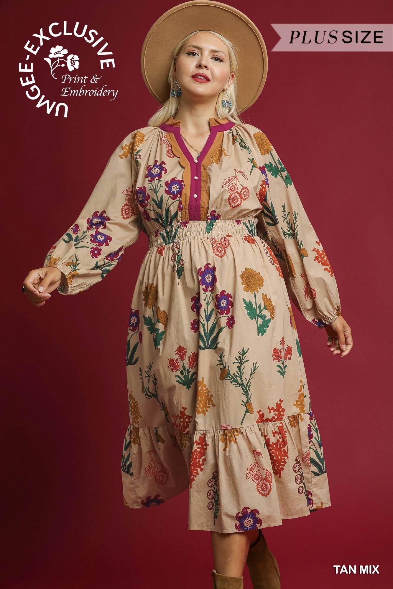 London Floral Printed Smocked Waist Midi Dress *WAITING ON PLUS - Coremarkets