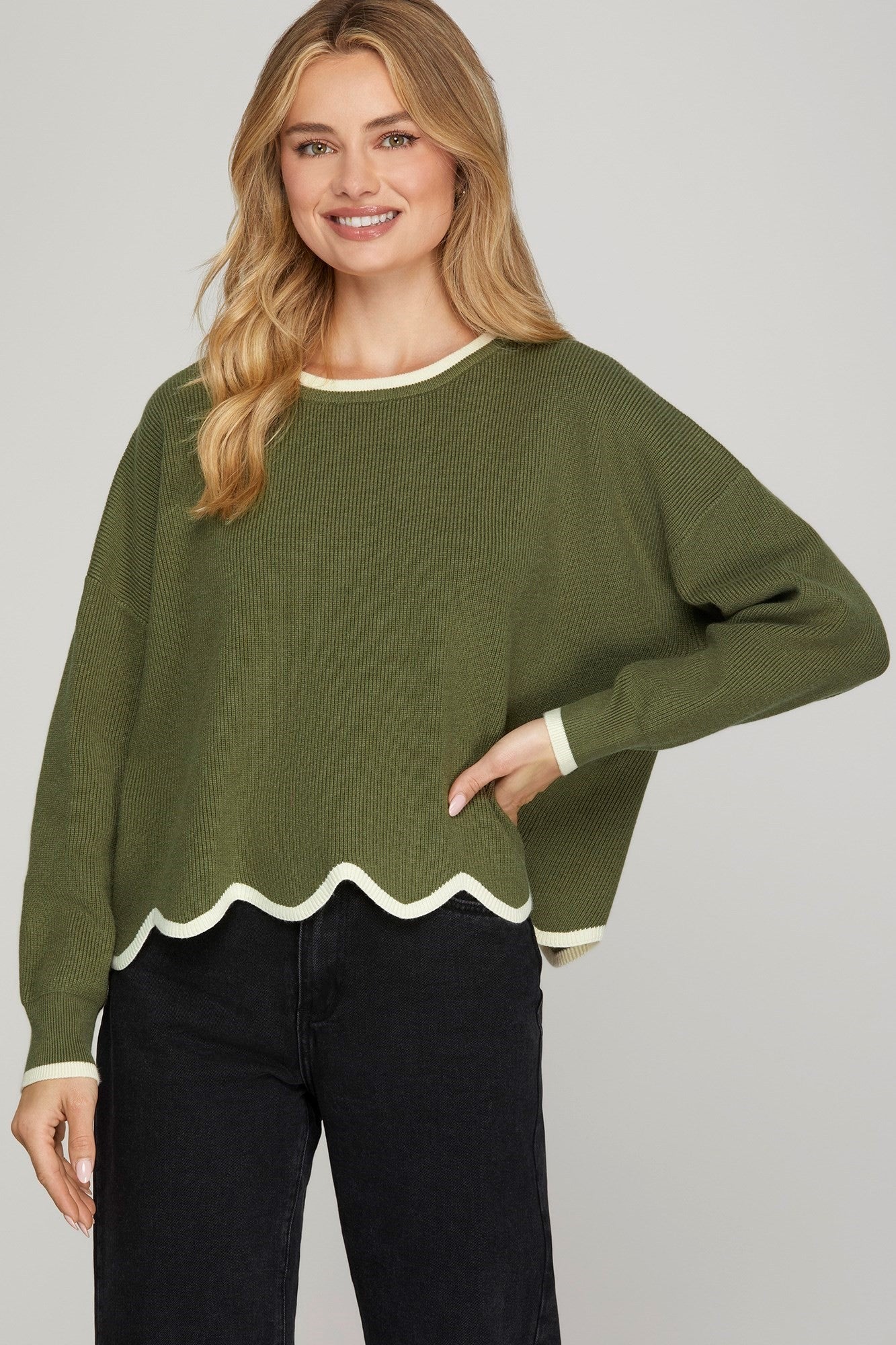 Gracie Long Sleeve Scallop Hem Sweater - Coremarkets