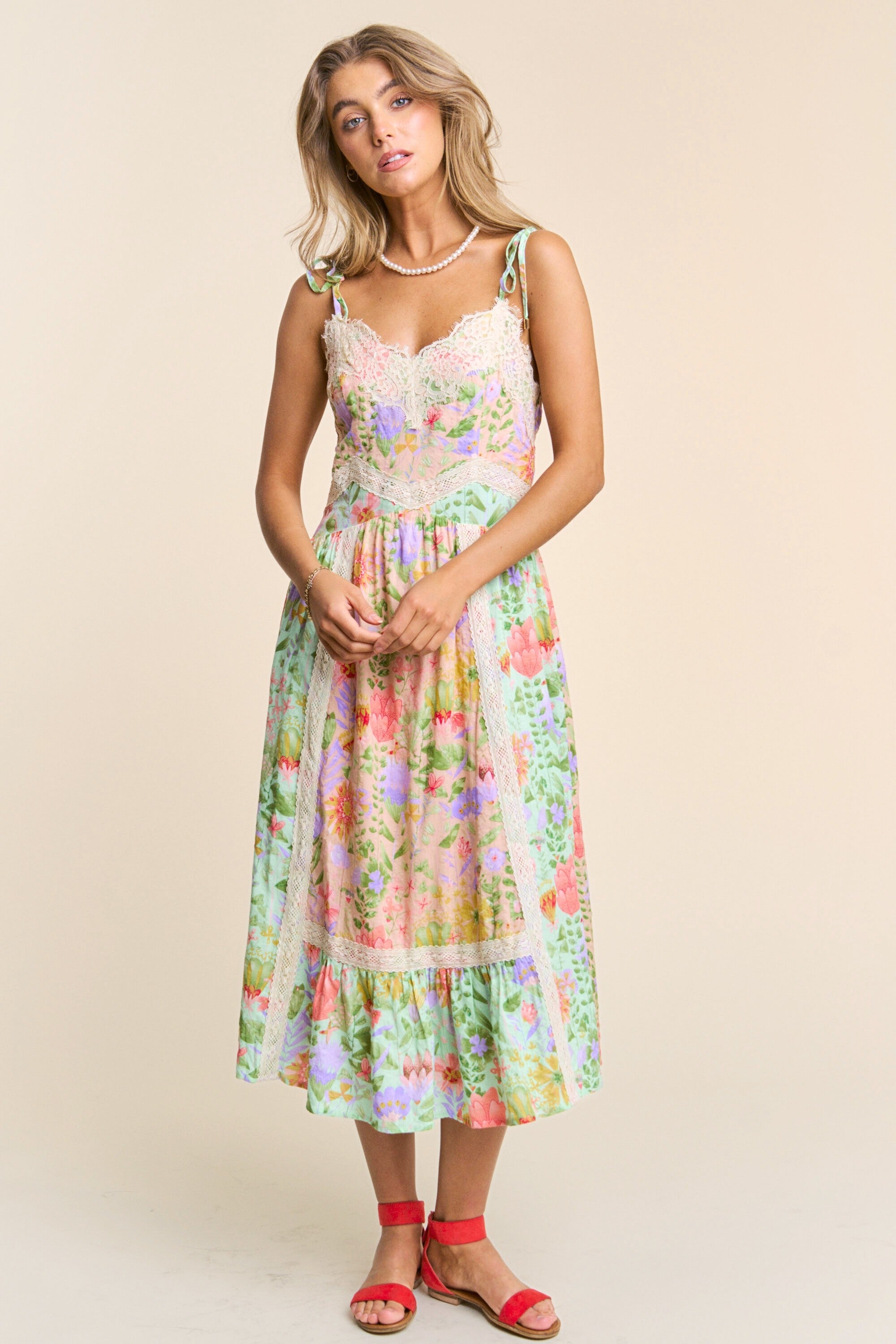 Gretta Garden Floral Midi Dress - Coremarkets
