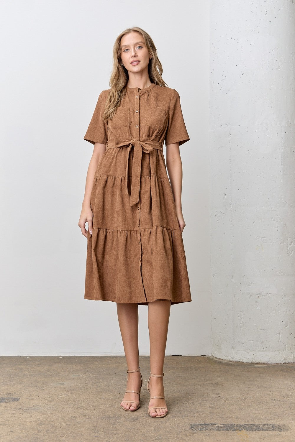 Lucy Corduroy Tie Waist Midi Dress - Coremarkets