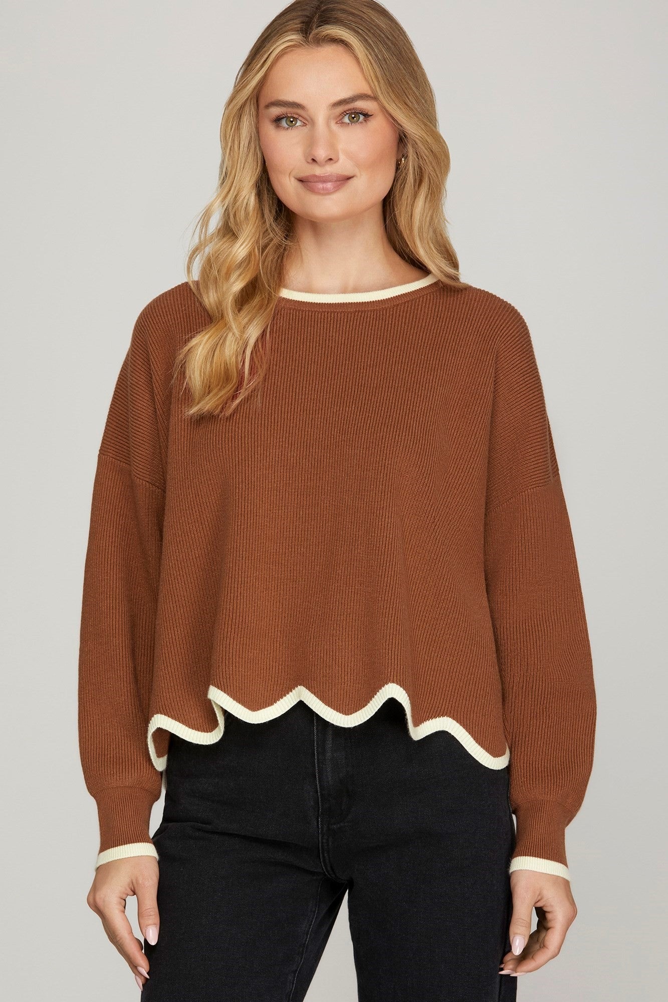 Gracie Long Sleeve Scallop Hem Sweater - Coremarkets