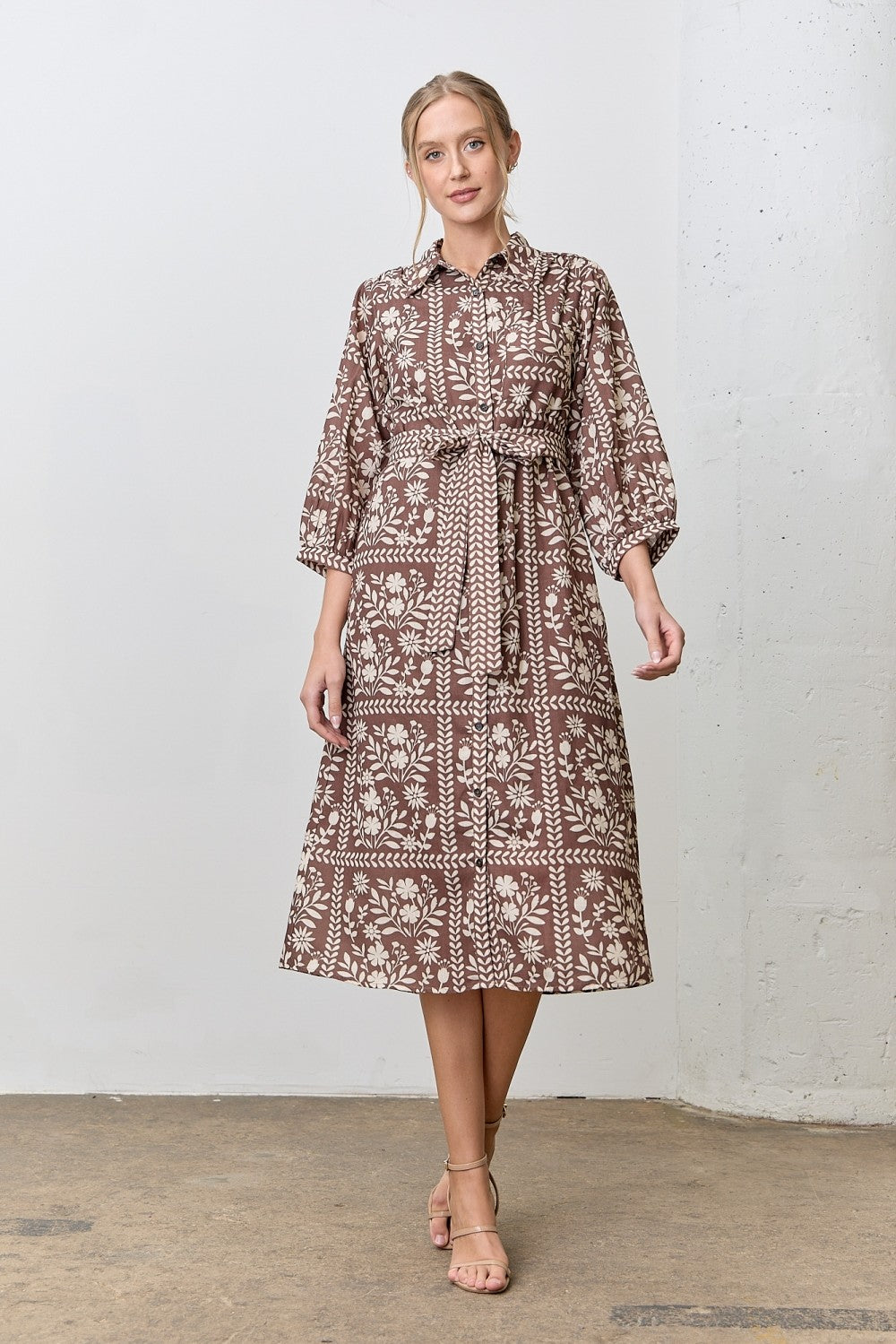 Ella Leafy Print Tie Waist Dress - Coremarkets