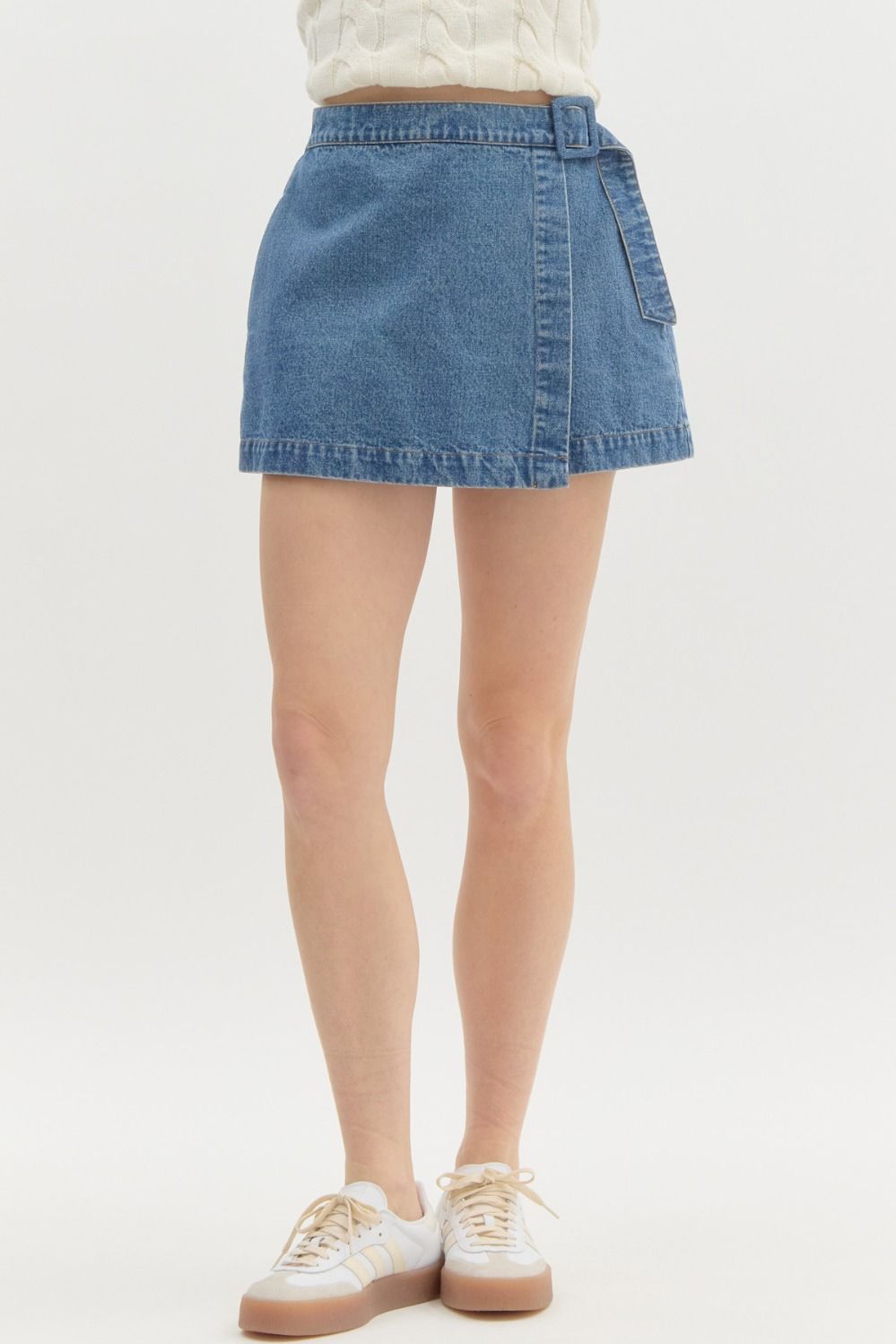 Nikki Buckle Strap Denim Skort - Coremarkets