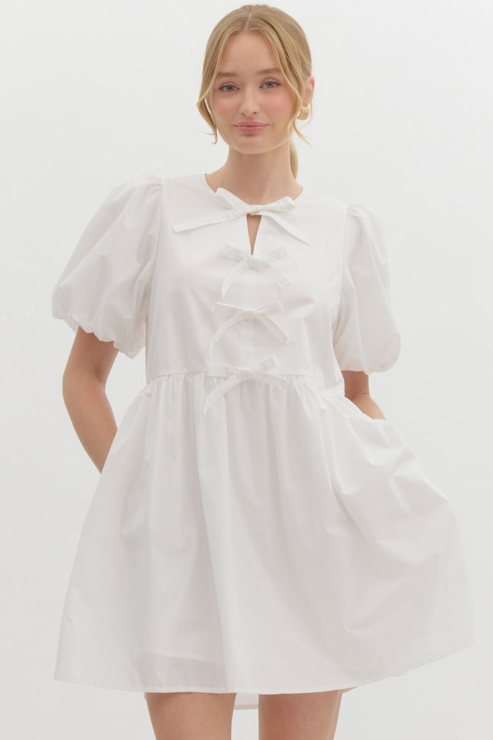 Zara Bubble Sleeve Ribbon Detail Dress - Coremarkets