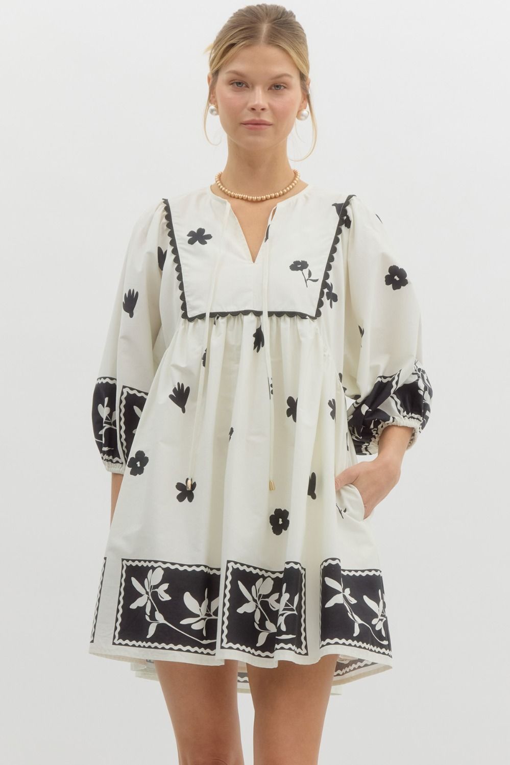 Lyla Floral Stenciled Scalloped Dress - Coremarkets