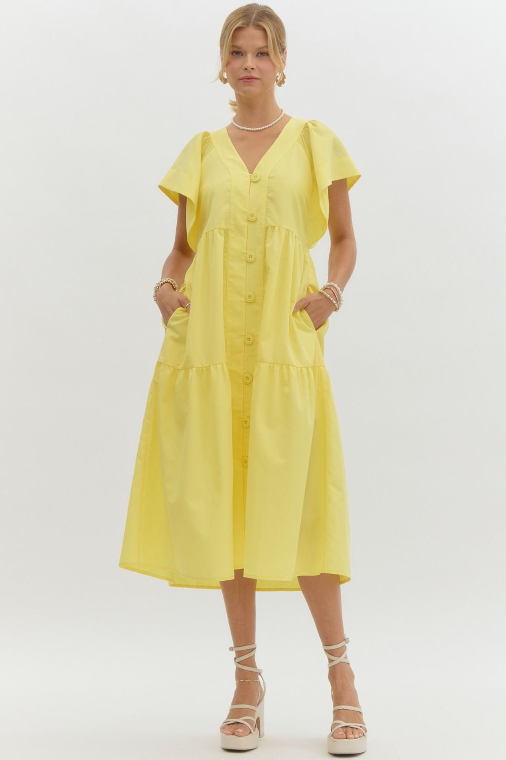 Sunny Flutter Sleeve Midi Dress - Coremarkets