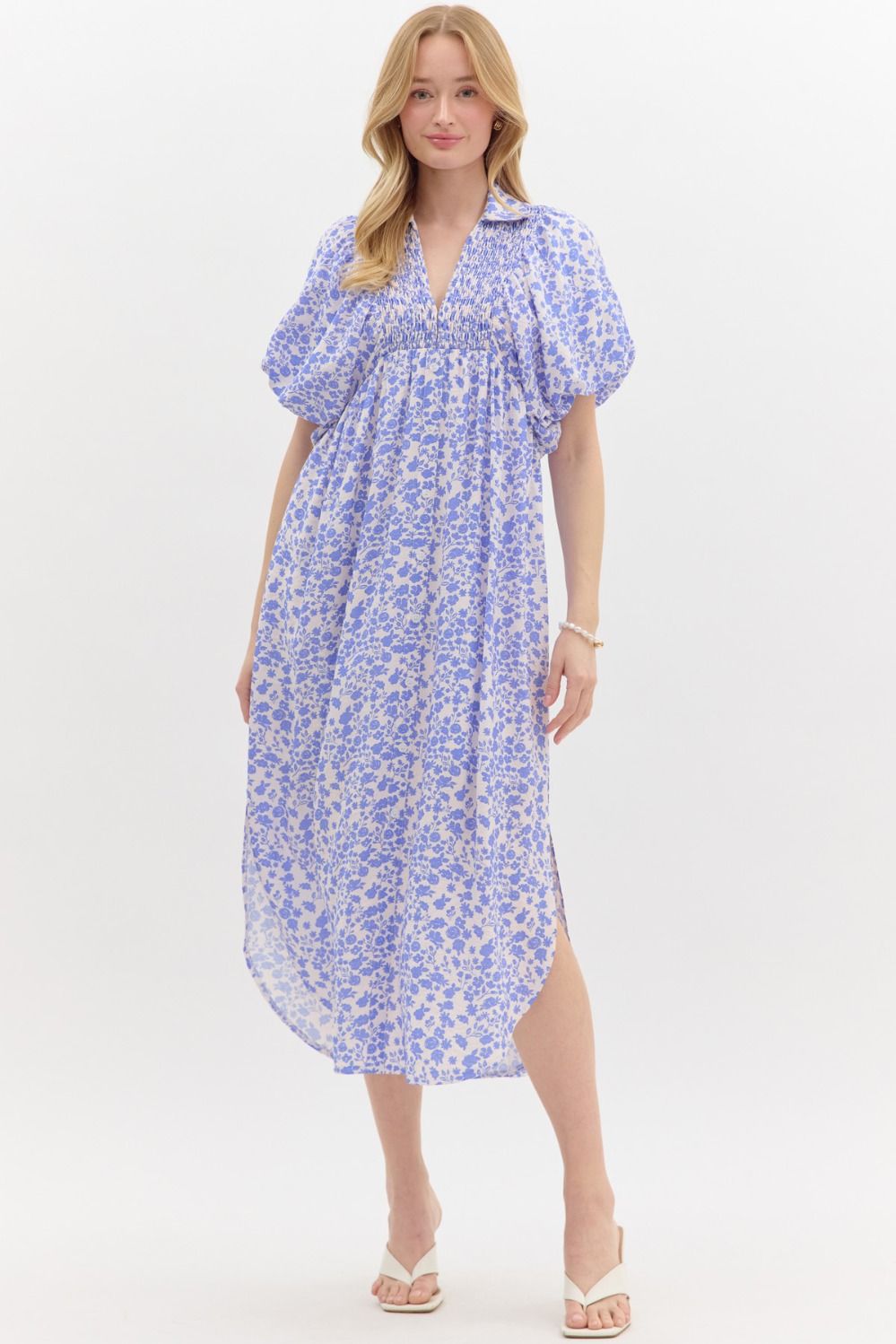 Emerett Ditsy Floral Bubble Sleeve Maxi Dress - Coremarkets
