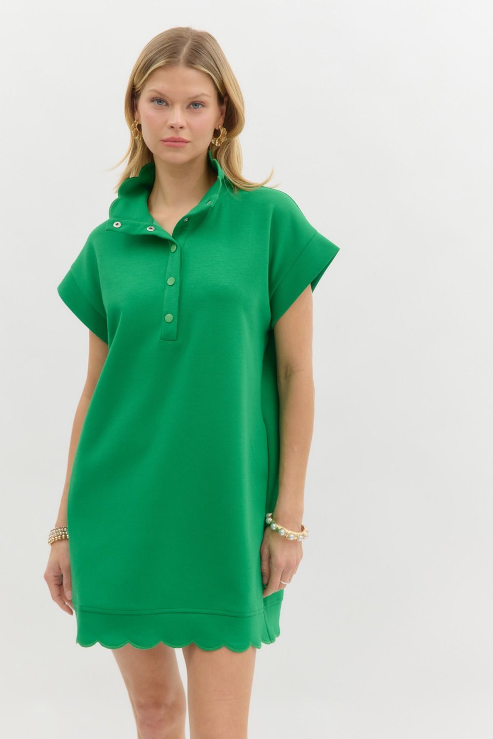 Colleen Jersey Knit Scalloped Trim Dress - Coremarkets