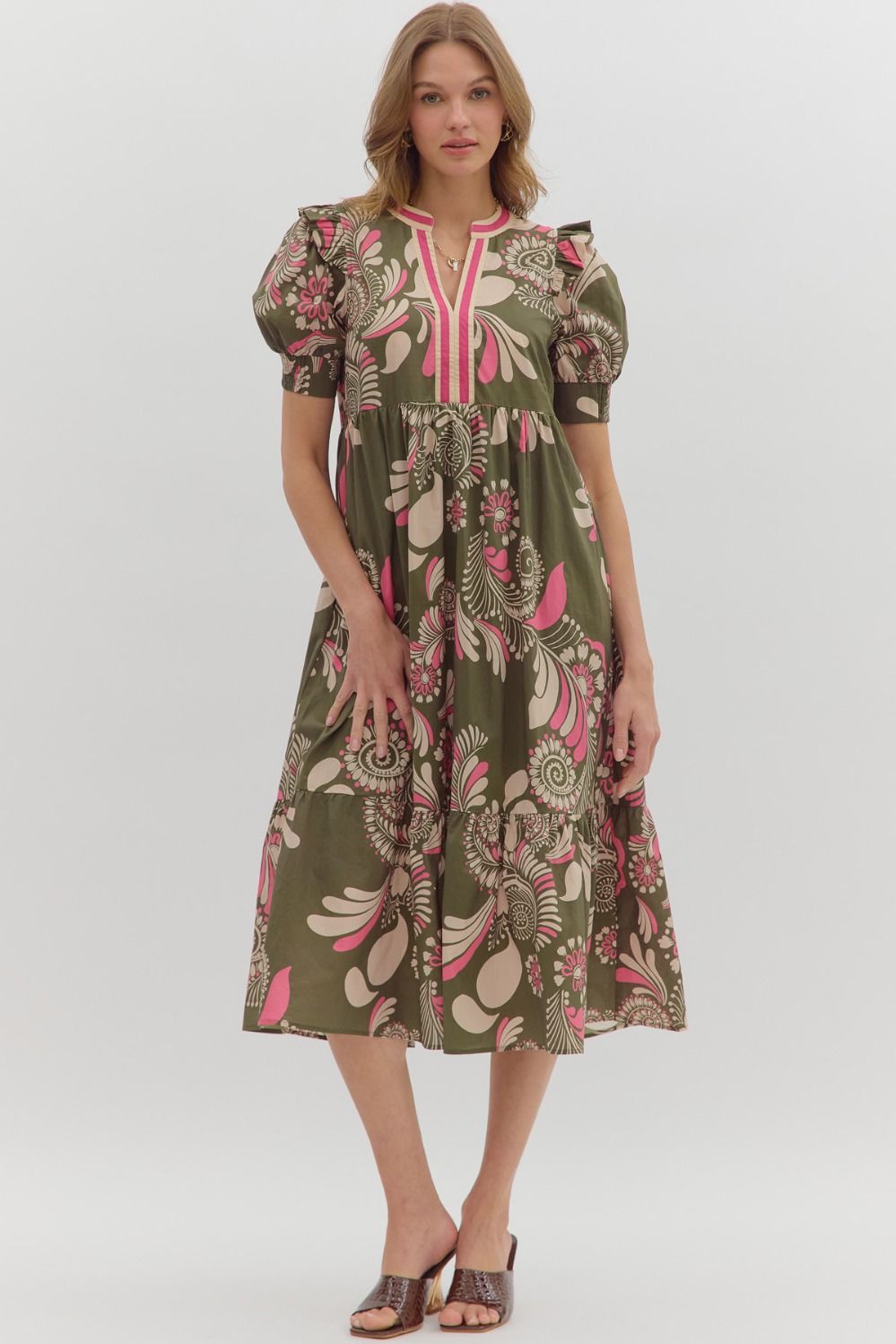 Courtney Paisley Pattern Midi Dress - Coremarkets
