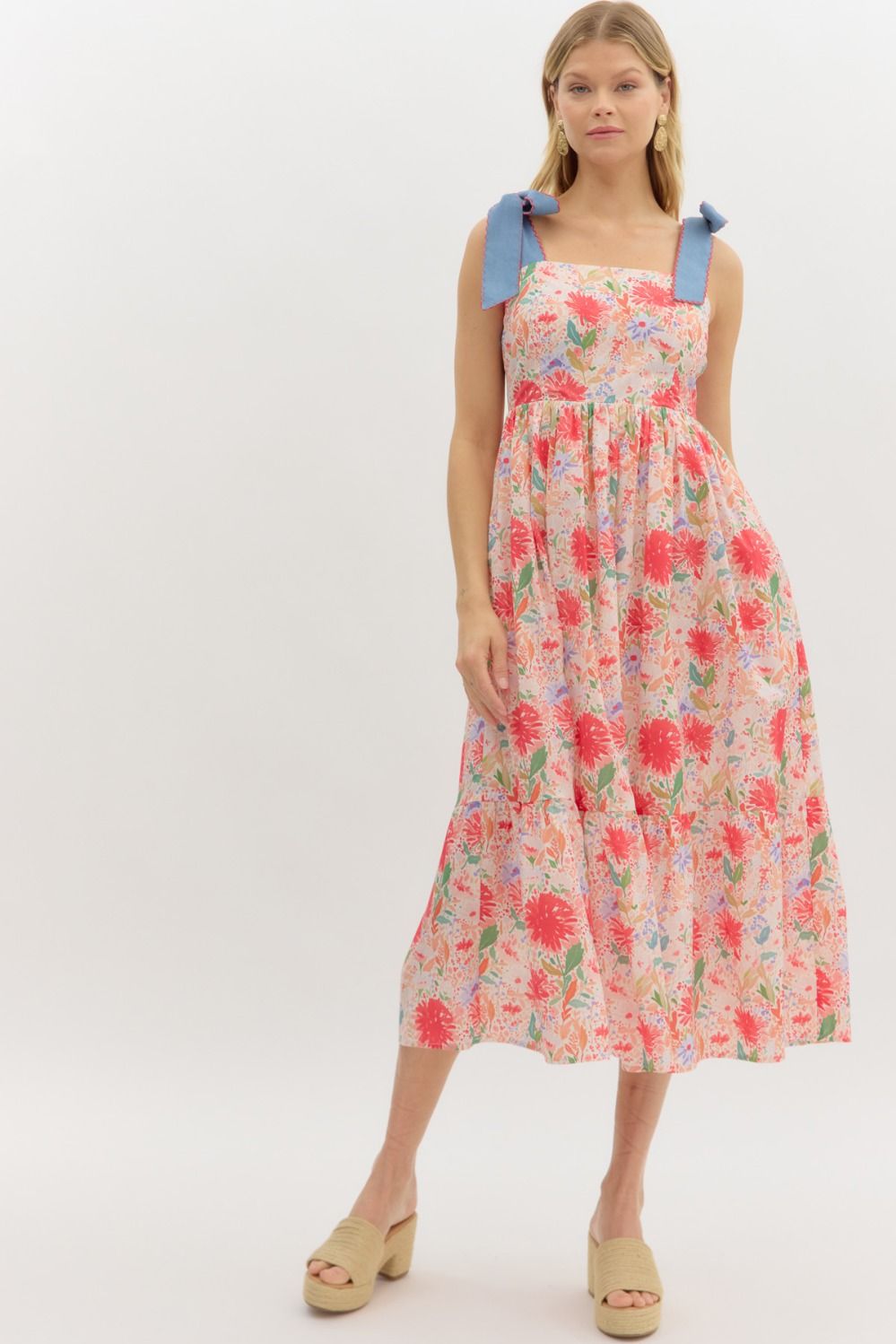 Chrissy Floral Bow Tie Strap Dress - Coremarkets