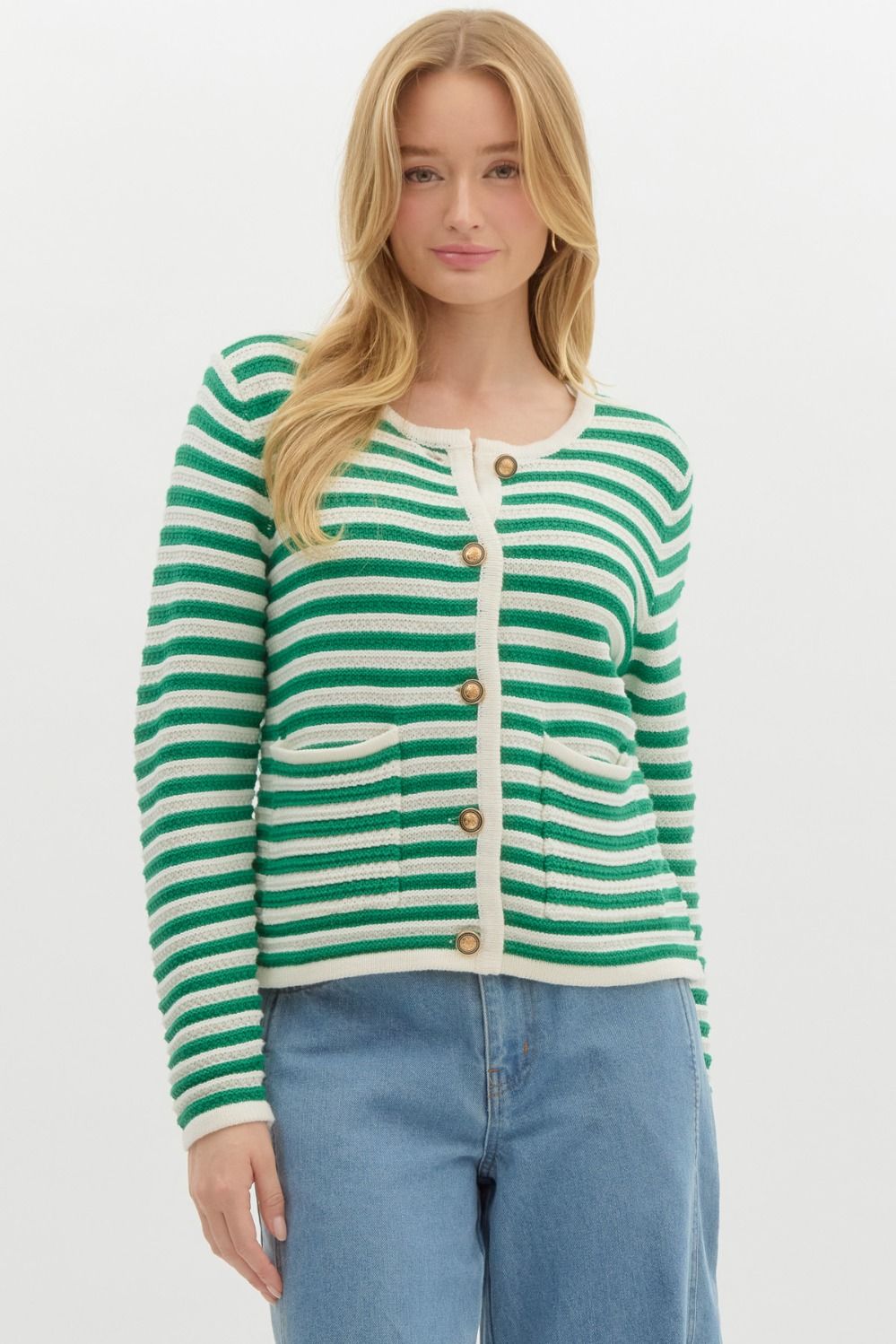 Catrina Striped Button Sweater Cardigan Top - Coremarkets