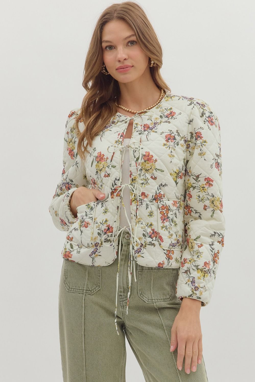 Tori Floral Quilted Tie Front Jacket - Coremarkets
