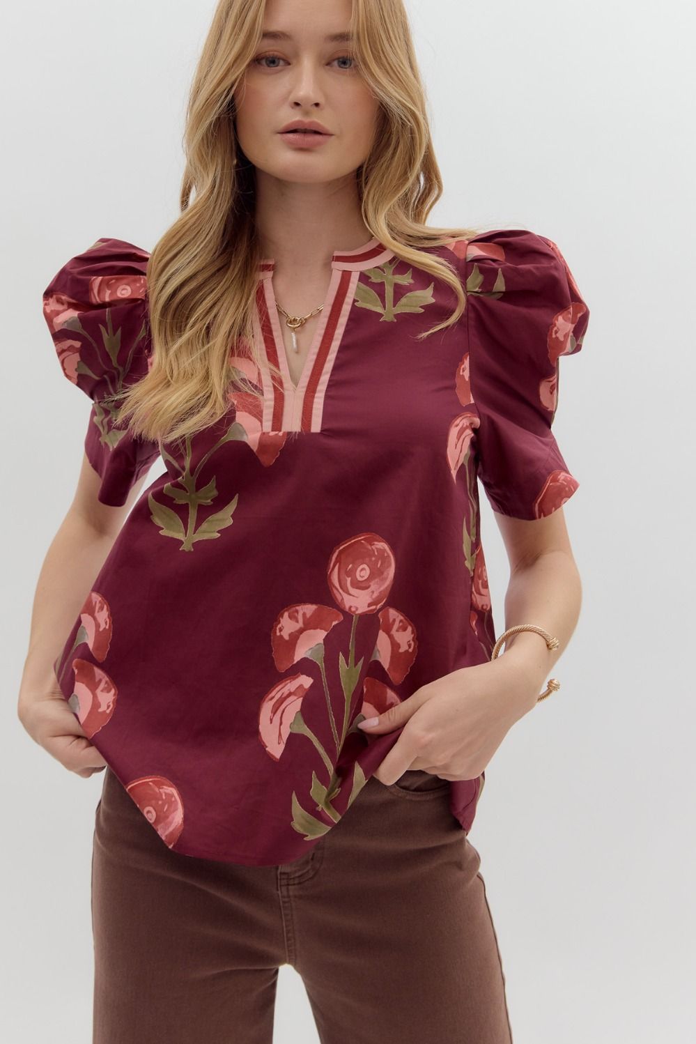 Faith Floral Printed Puff Sleeve Top *waiting on reg* - Coremarkets