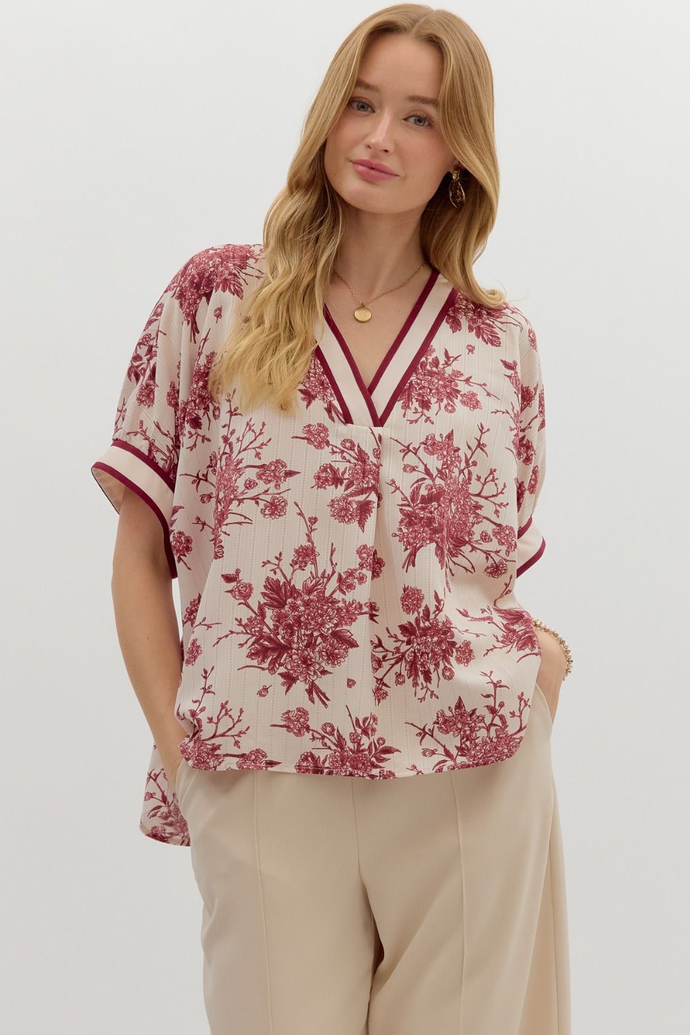 Taylor Floral Split Neck Top **waiting on regular - Coremarkets