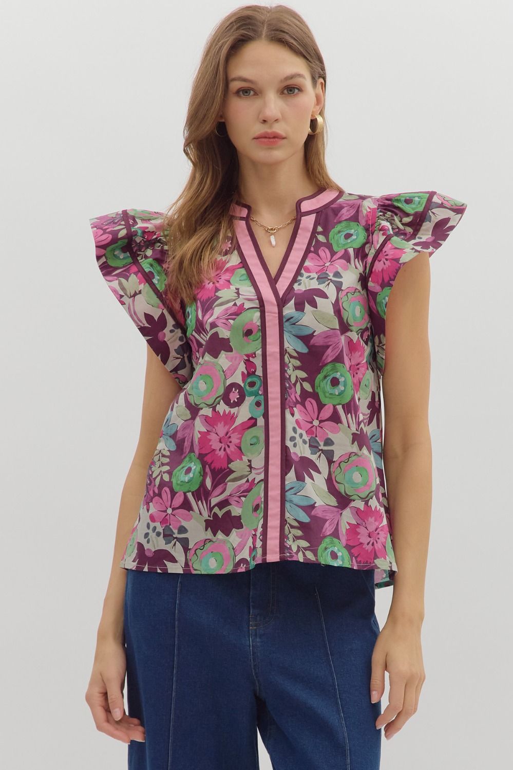 Emily Floral Flutter Sleeve Top - Coremarkets