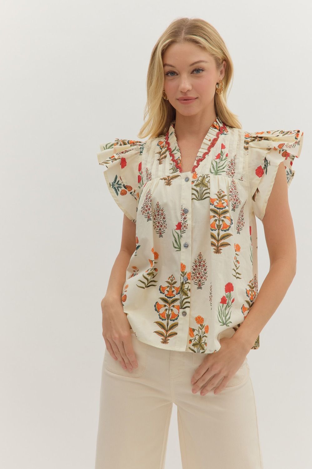 Hayley Floral Split Neck Top - Coremarkets
