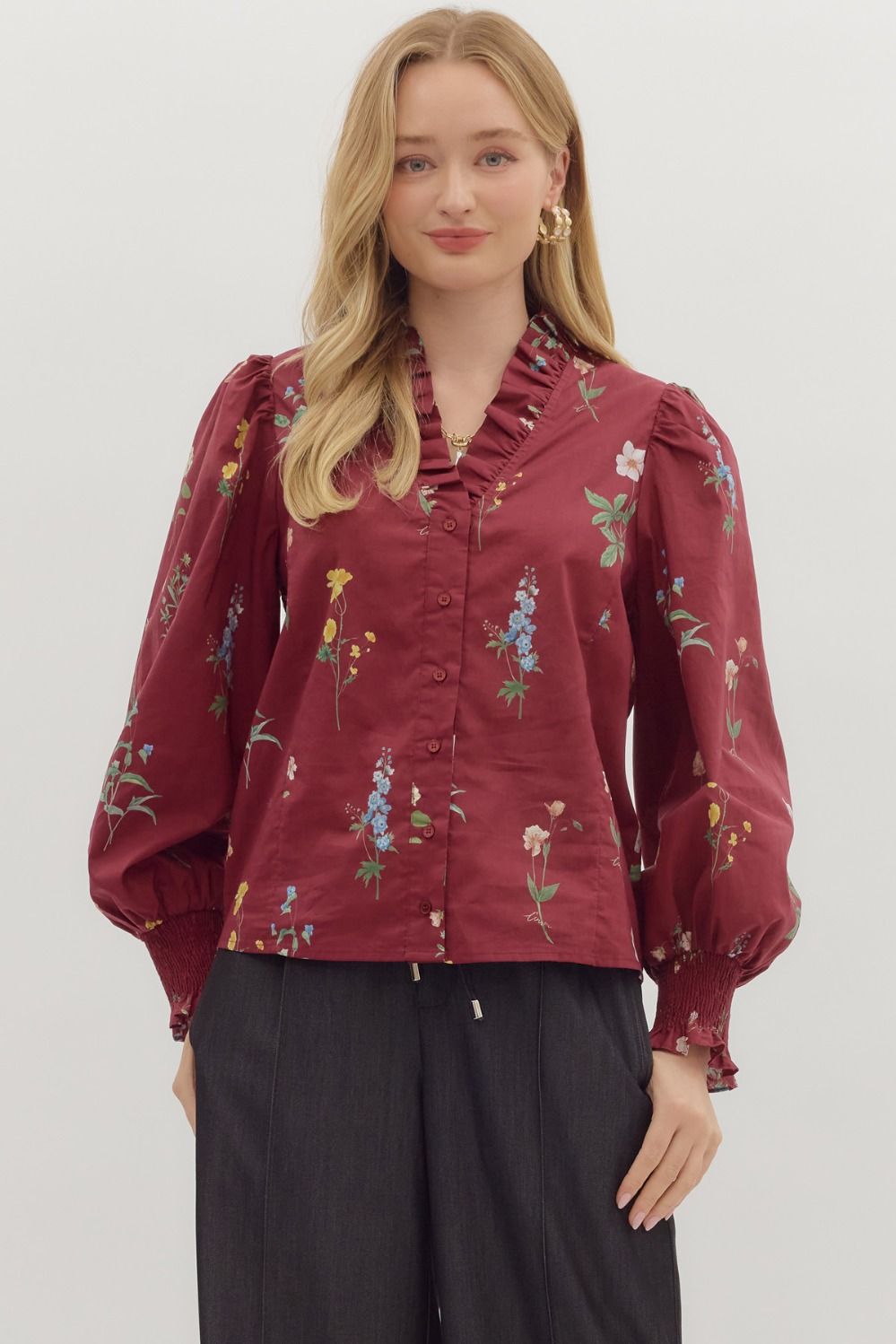 Tracey Floral Ruffle Accent Blouse - Coremarkets
