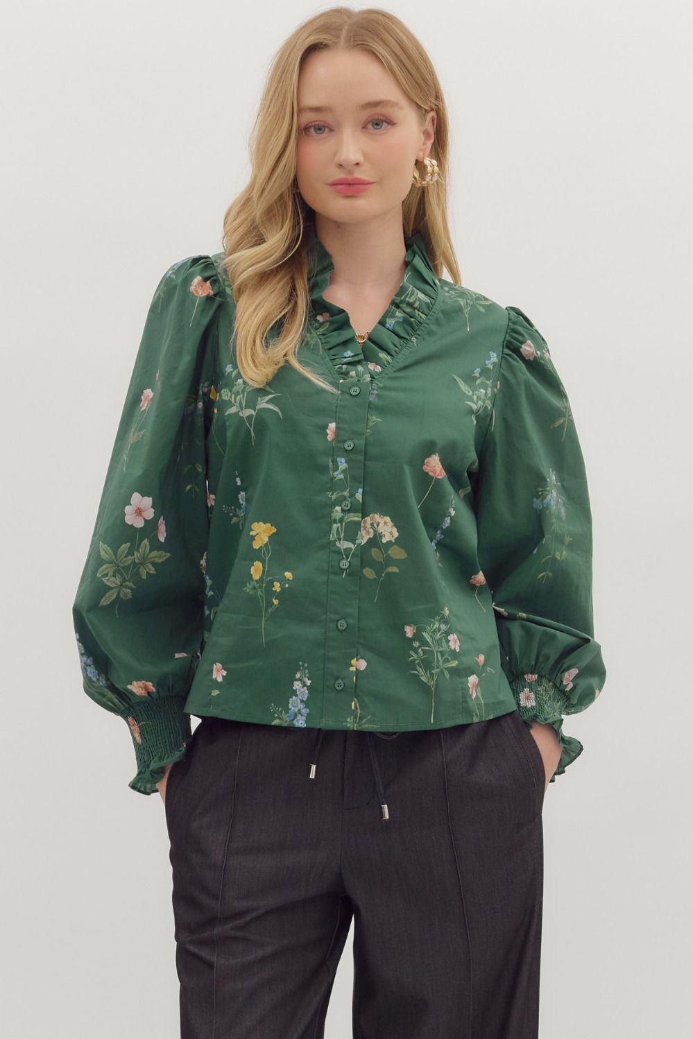 Tracey Floral Ruffle Accent Blouse - Coremarkets