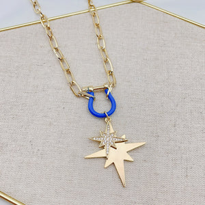 Treasure Jewels Starburst Necklace with Blue Horshoe Clasp - Coremarkets