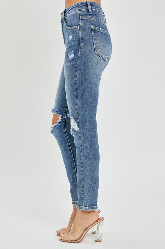 Risen Maverick High Rise Distressed Knee Skinny Jeans - Coremarkets