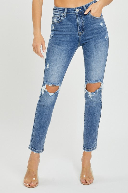 Risen Maverick High Rise Distressed Knee Skinny Jeans - Coremarkets
