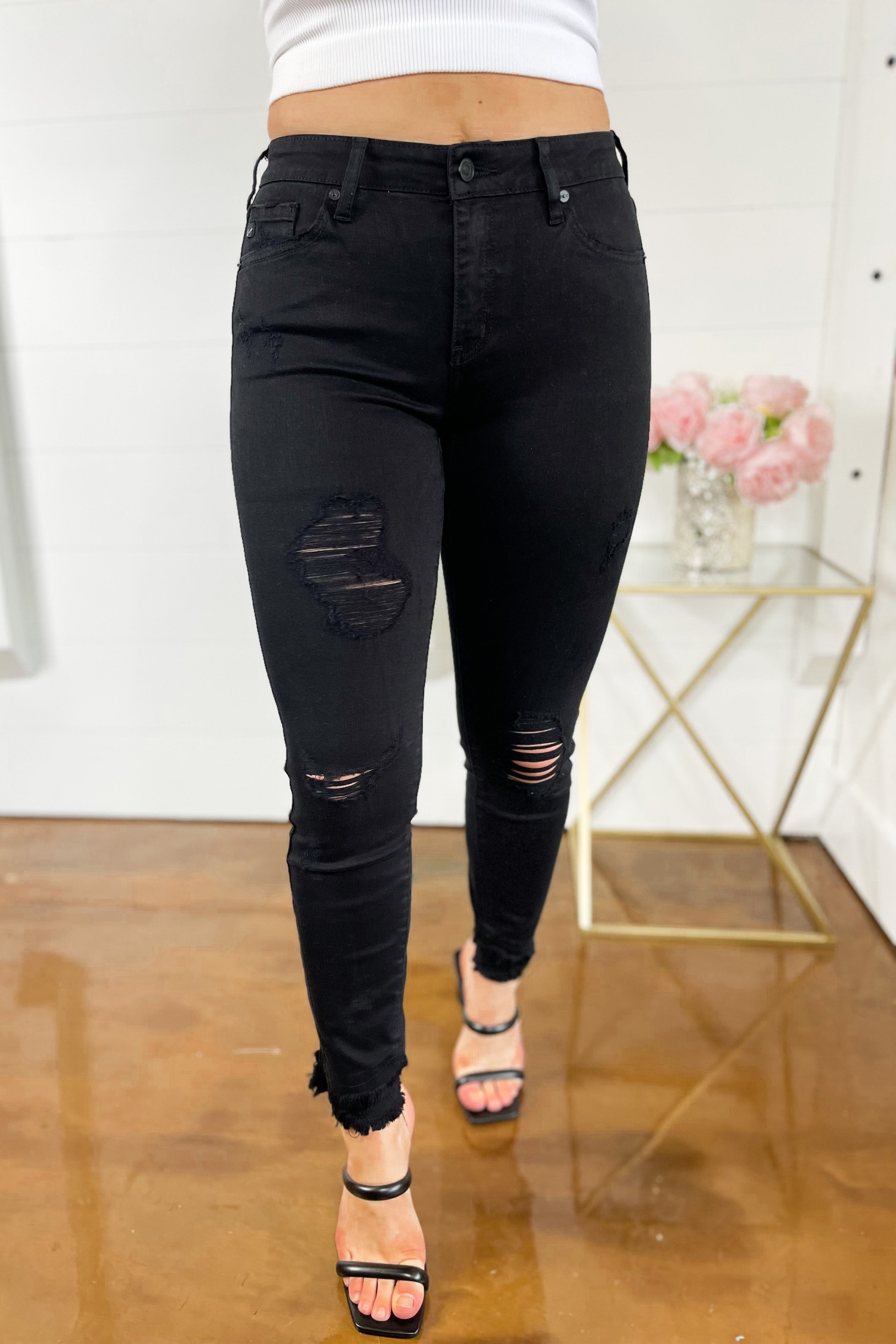 Kancan Emilia Mid Rise Ankle Skinny Jeans ~ Black - Coremarkets